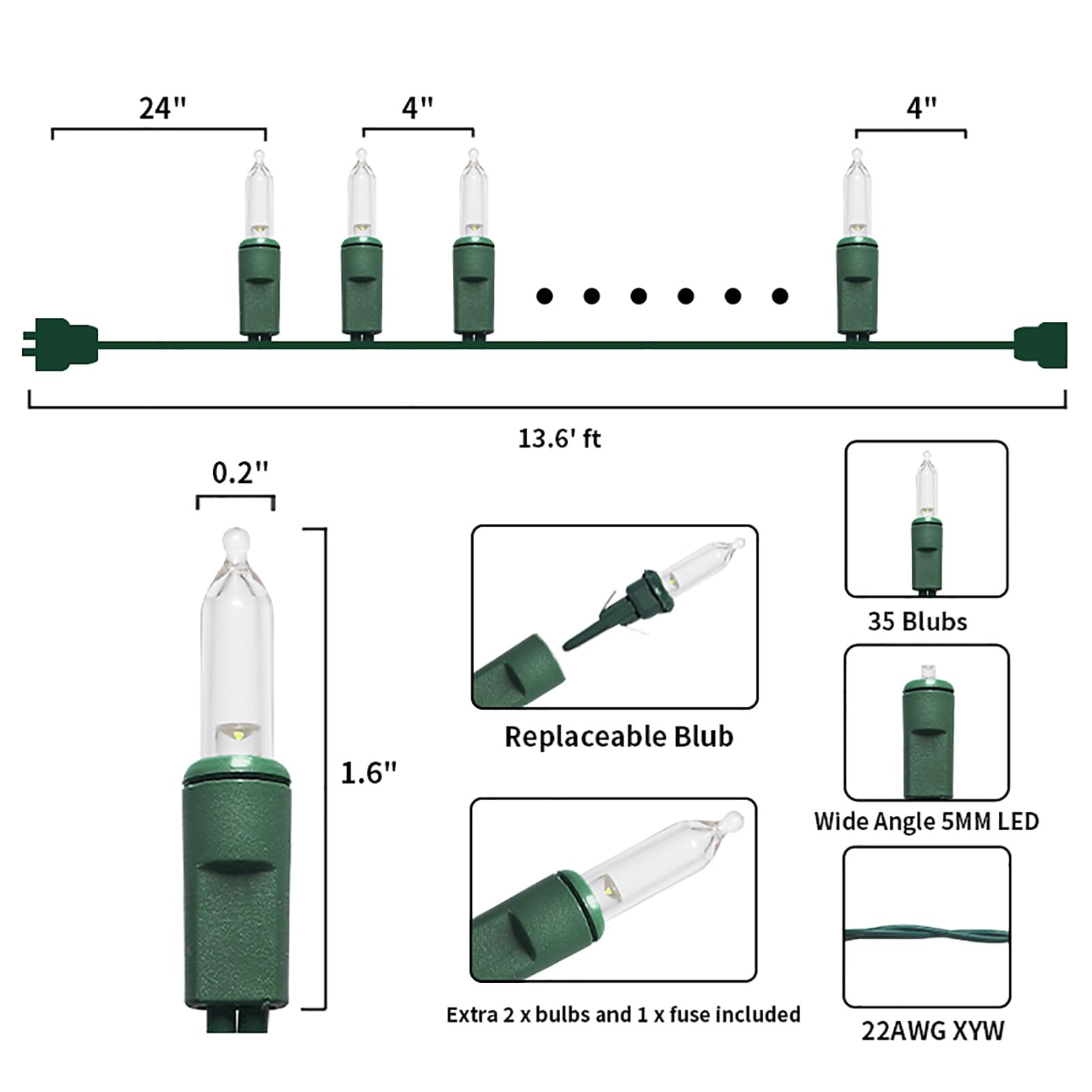 Multi-Sparking Warm White Christmas Lights (11 Feet, 35 Count) - Led Christmas Tree Lights Green Wire, Mini String Lights For Indoor And Outdoor Christmas Decorations