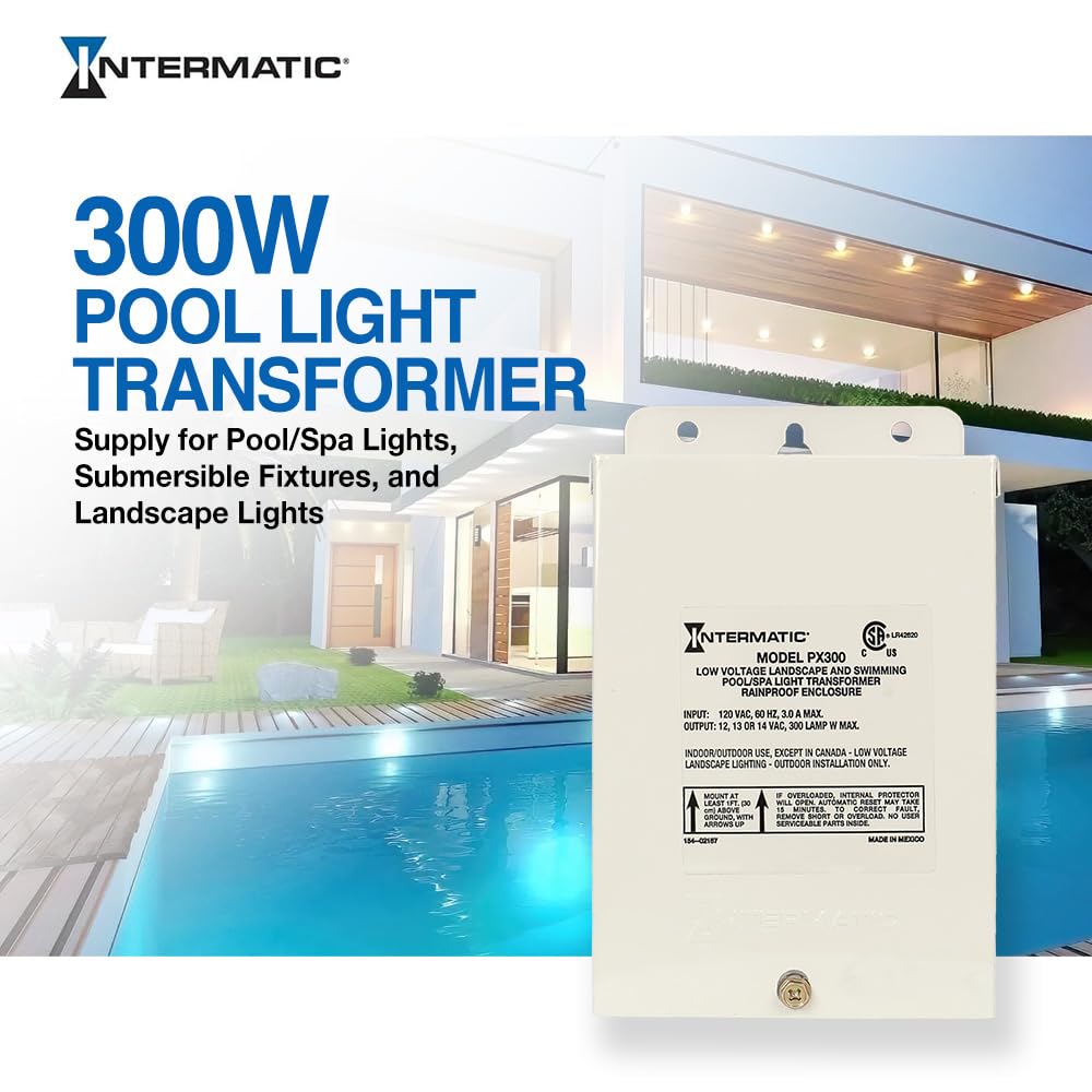 Intermatic Px300 300W Pool Light Transformer 12V, 13V, 14V - Supply For Pool/Spa Lights, Submersible Fixtures, And Landscape Lig
