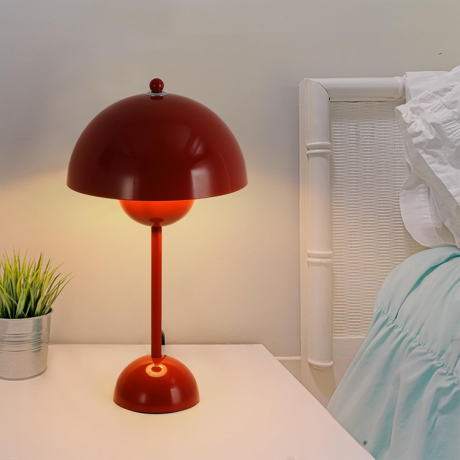 COSYLUX Modern Table Lamp for Bedroom, Dome Shade, Dark Red/Burgundy, Cute Design for Living Room, Office, Nightstand