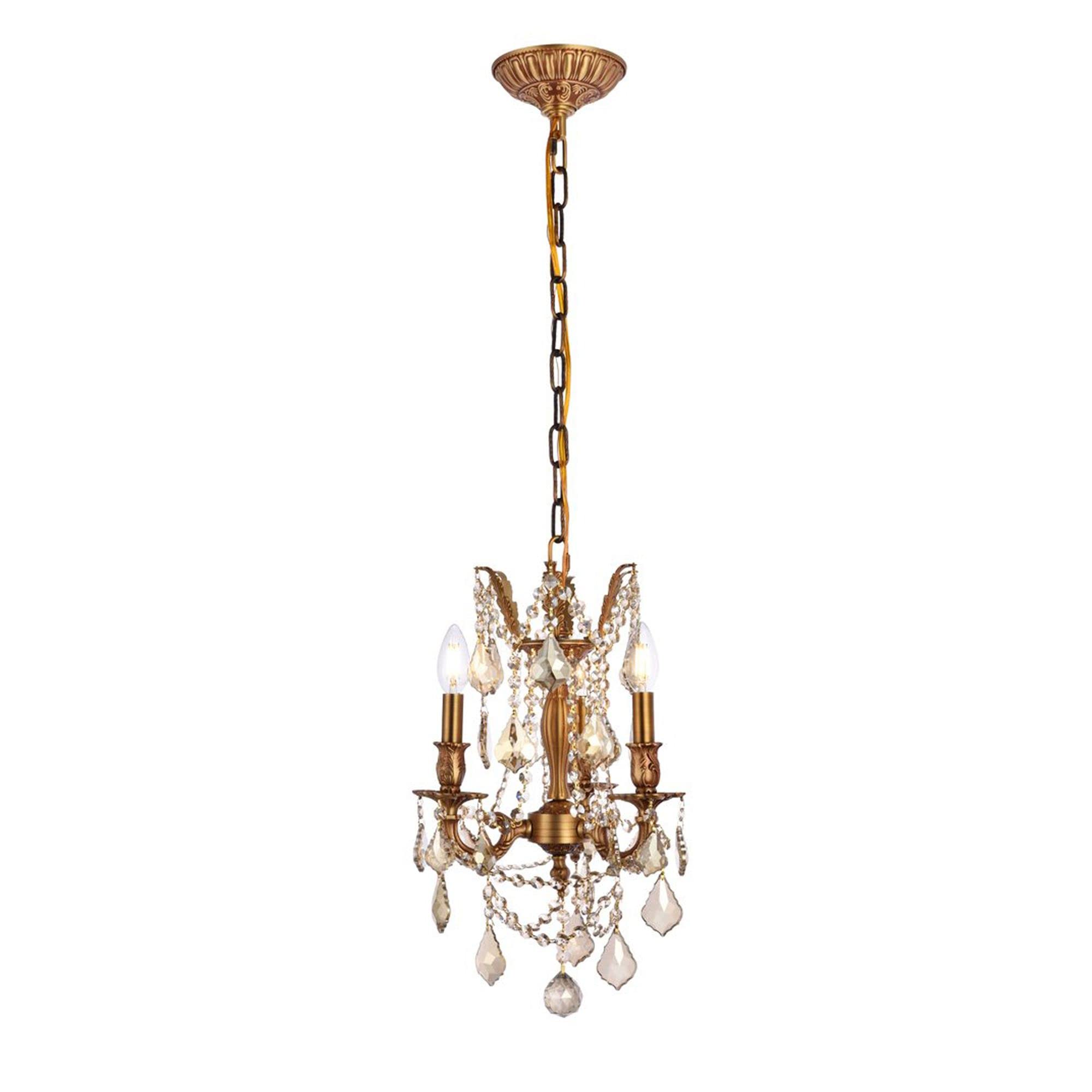 Elegant Lighting 9203D13FG-GT/RC Royal Cut Smoky Golden Teak Crystal Rosalia 3-Light, Single-Tier Crystal Chandelier, 13" x 18", French Gold Finish