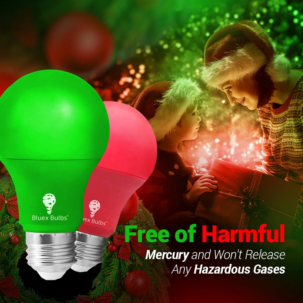 4 Pack Led Red And Green Light Bulbs - 120V E26 Base 9 Watt (60-Watt Replacement) - Red And Green Bulbs For Party Decoration, Po