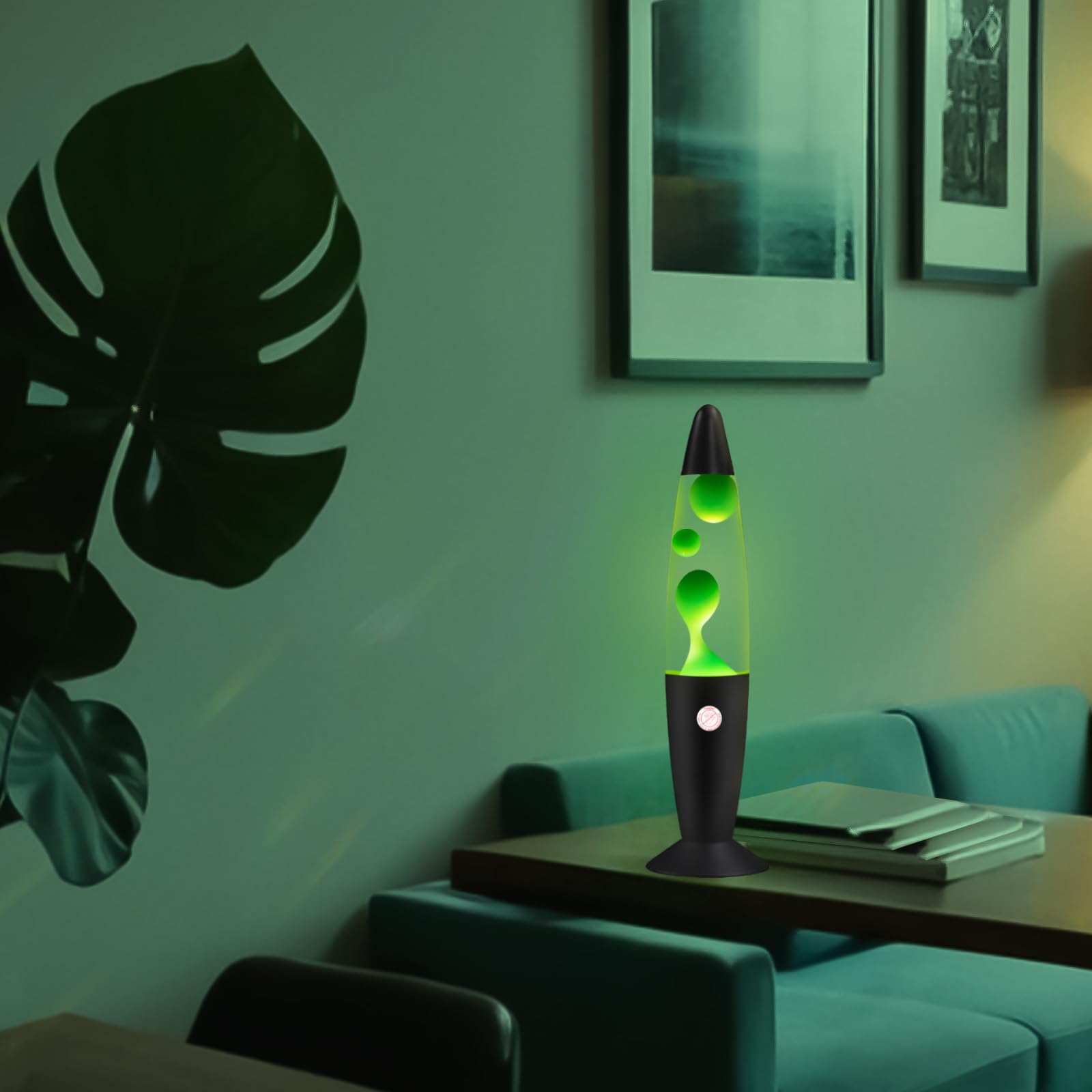 Vanful Green Magma Liquid Motion Lamp, 13in Aluminum Mood Light, Black Base, Glitter Decoration for Kids and mature-themeds