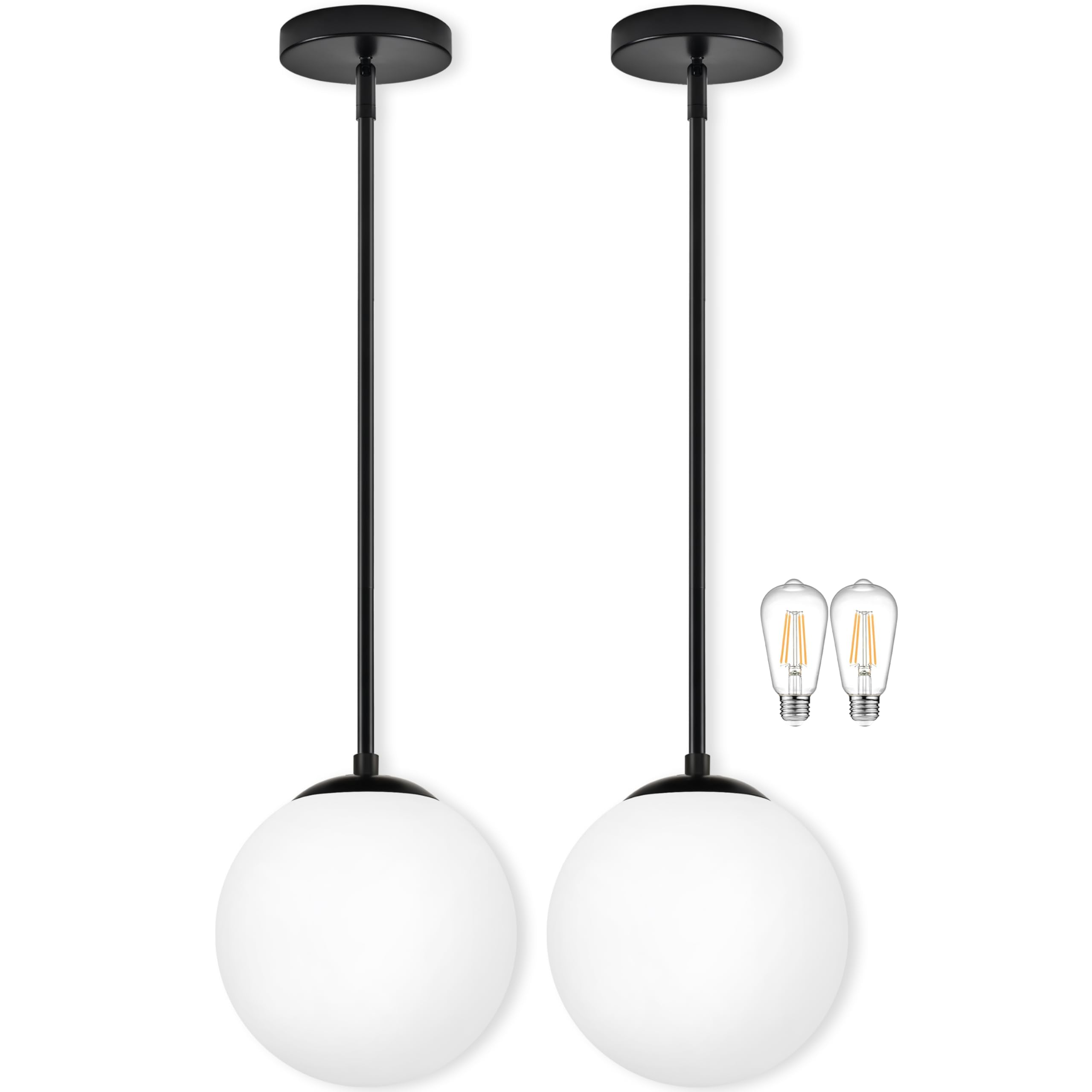 Bagood 10 Globe Pendant Light Black 2 Pack Mid Century Pendant Light Globe Pendant Lights Kitchen Island Matte Black Finished wi