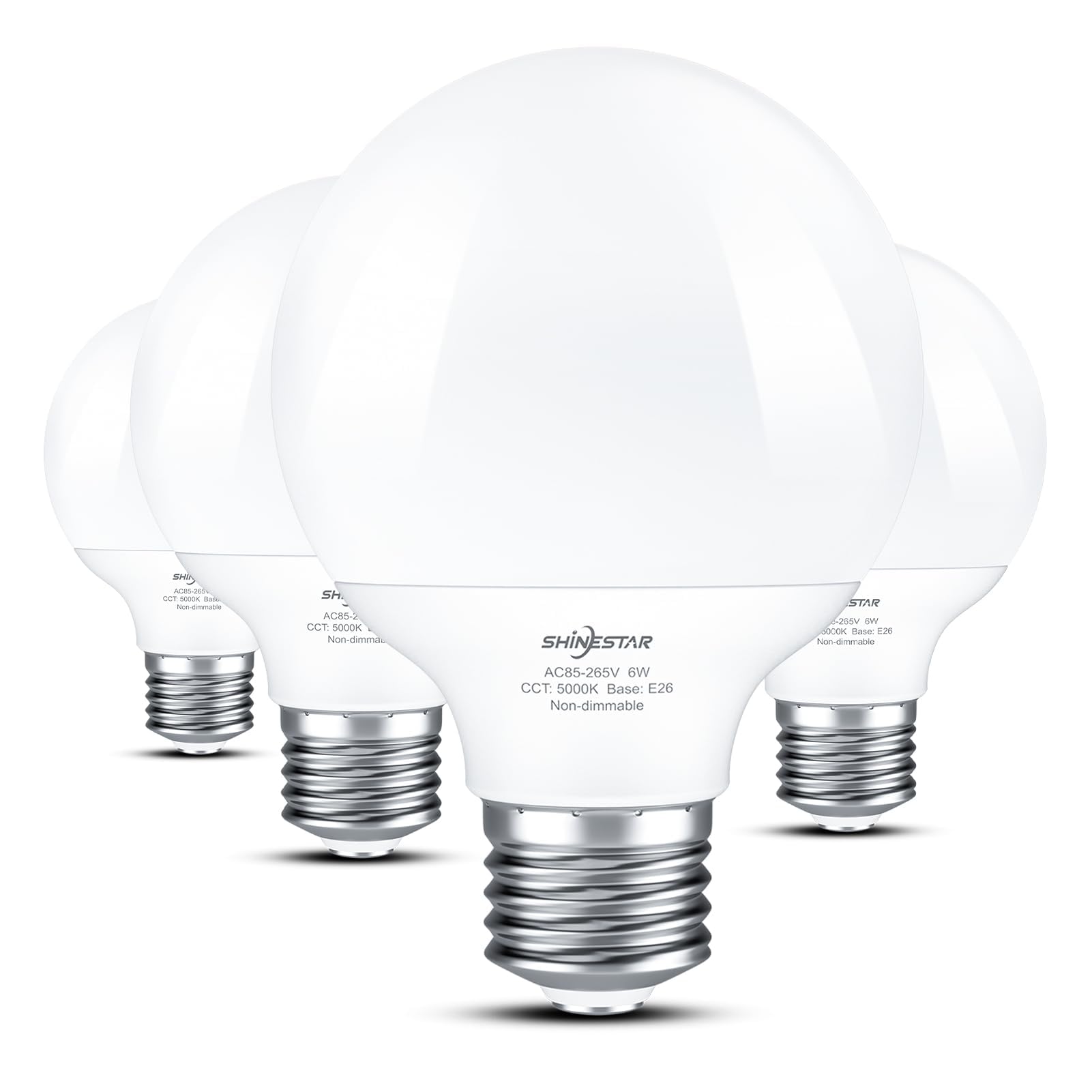 Shinestar 4-Pack Vanity Light Bulbs  60W Equivalent  5000K Daylight  G25 Led Globe Light Bulbs For Bathroom  E26 Medium Base  Non-Dimmable