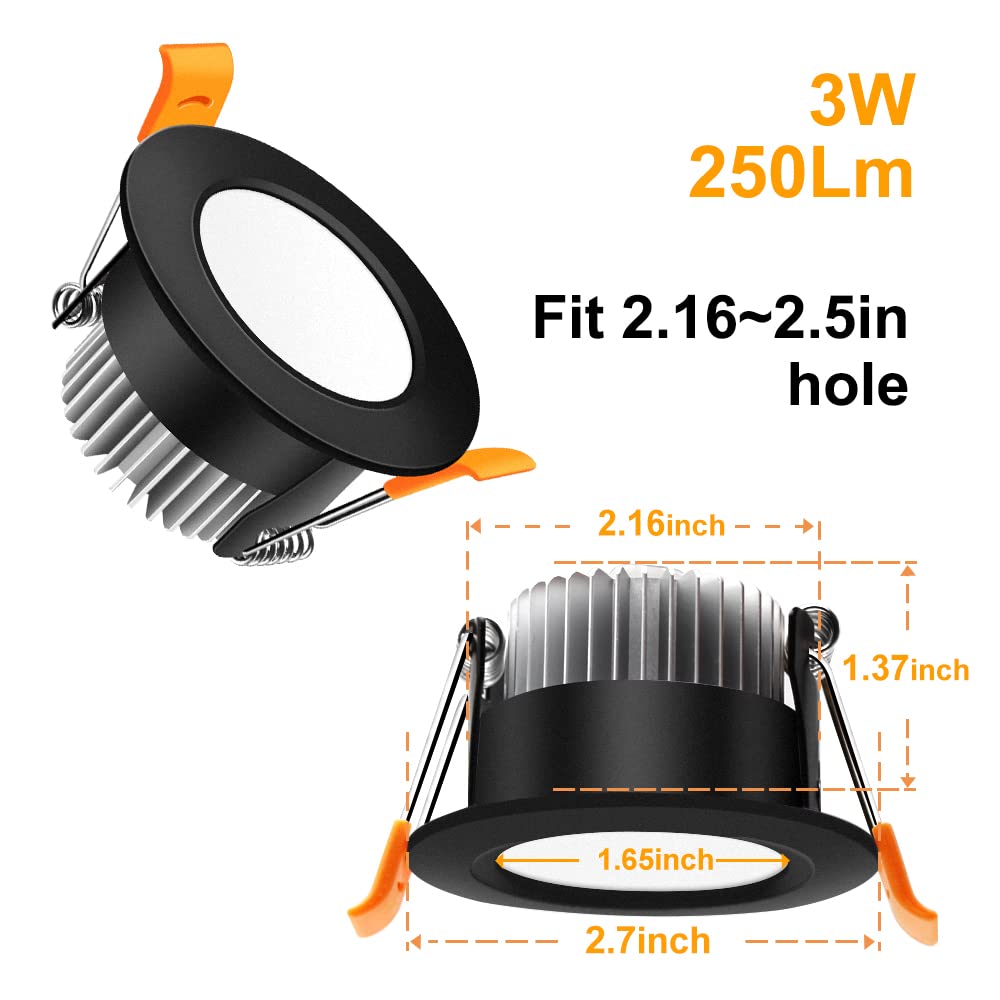 2 Inch Led Recessed Lighting Dimmable Downlight, 3W(35W Equivalent), 3000K Warm White, Black Led Recessed Light With Led Driver