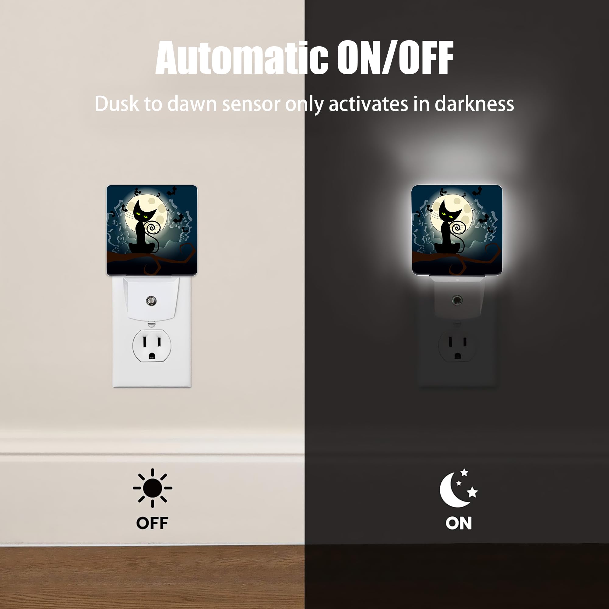 Jopowide Night Light - Black Cat Fantasy Halloween, Acrylic, Dusk to Dawn Sensor, Model SBD04