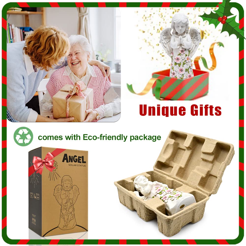 Nacome Garden Outdoor Statues Angel with Succulent and 7 LED Lights - Lawn Decor for Patio, Balcony, Yard Ornament - Unique Hous