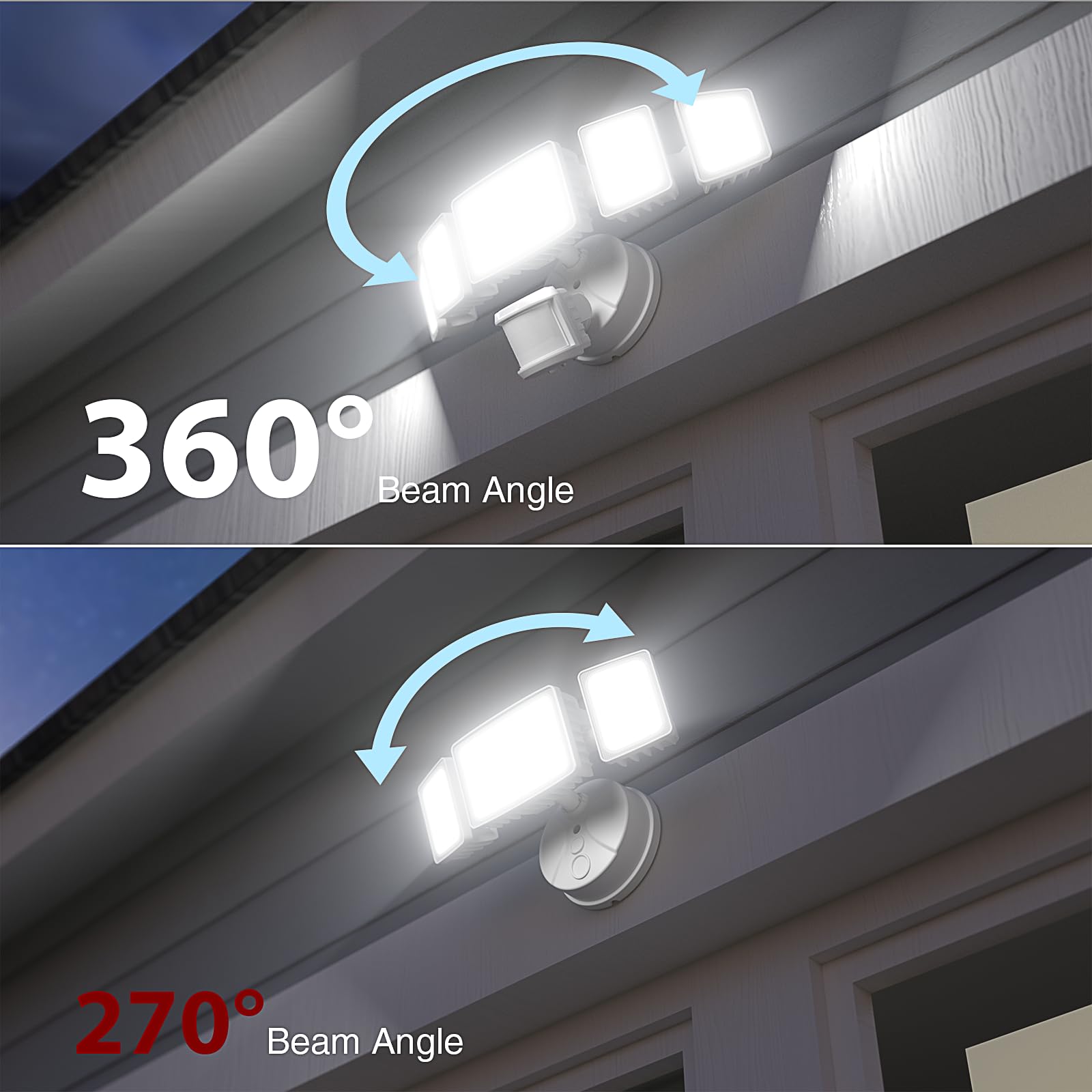 Onforu 120W LED Security Lights - 12000LM, Motion Sensor, Dusk to Dawn, 5 Heads, 6500K, IP65 Waterproof, White, Model BDB