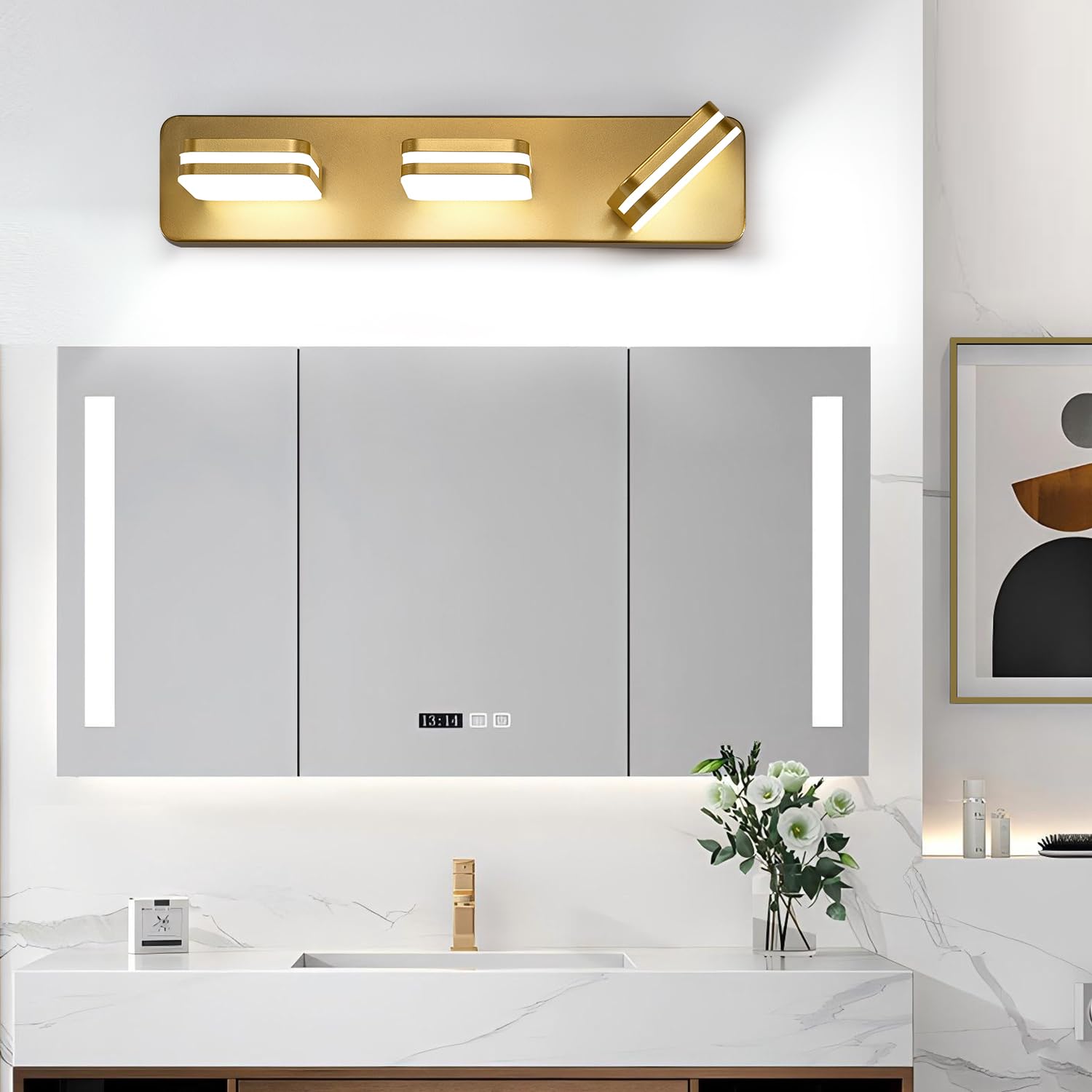 1300Lm Led Modern Bathroom Vanity Light Fixtures  360?Rotate Acrylic Gold Vanity Lights For Bathroom  Modern Wall Lighting Fixtures Over Mirror Kitchen Living Room (Natural White Light 5000K)