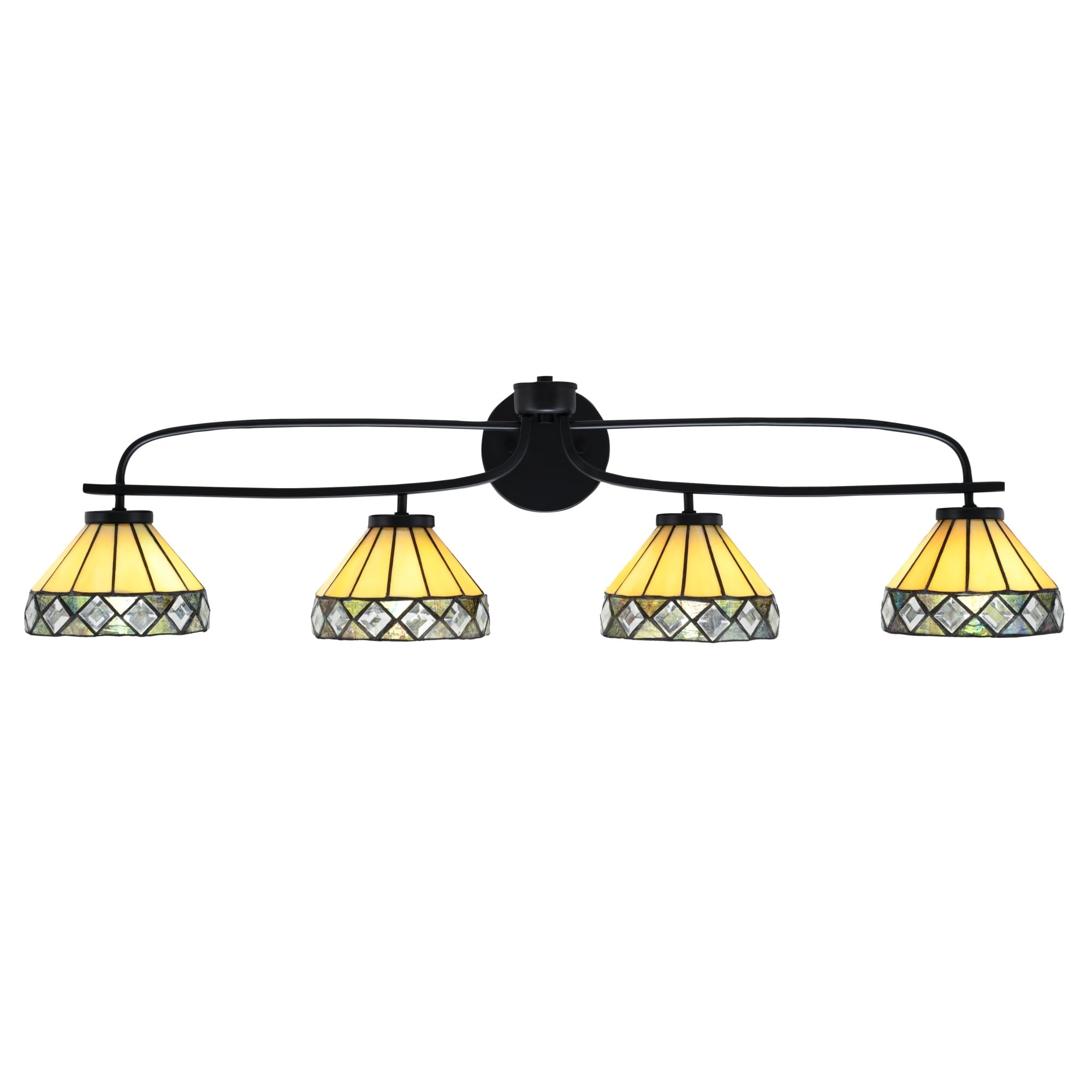 Cavella 4 Light Bath Bar Shown In Matte Black Finish With 7" Diamond Peak Art Glass