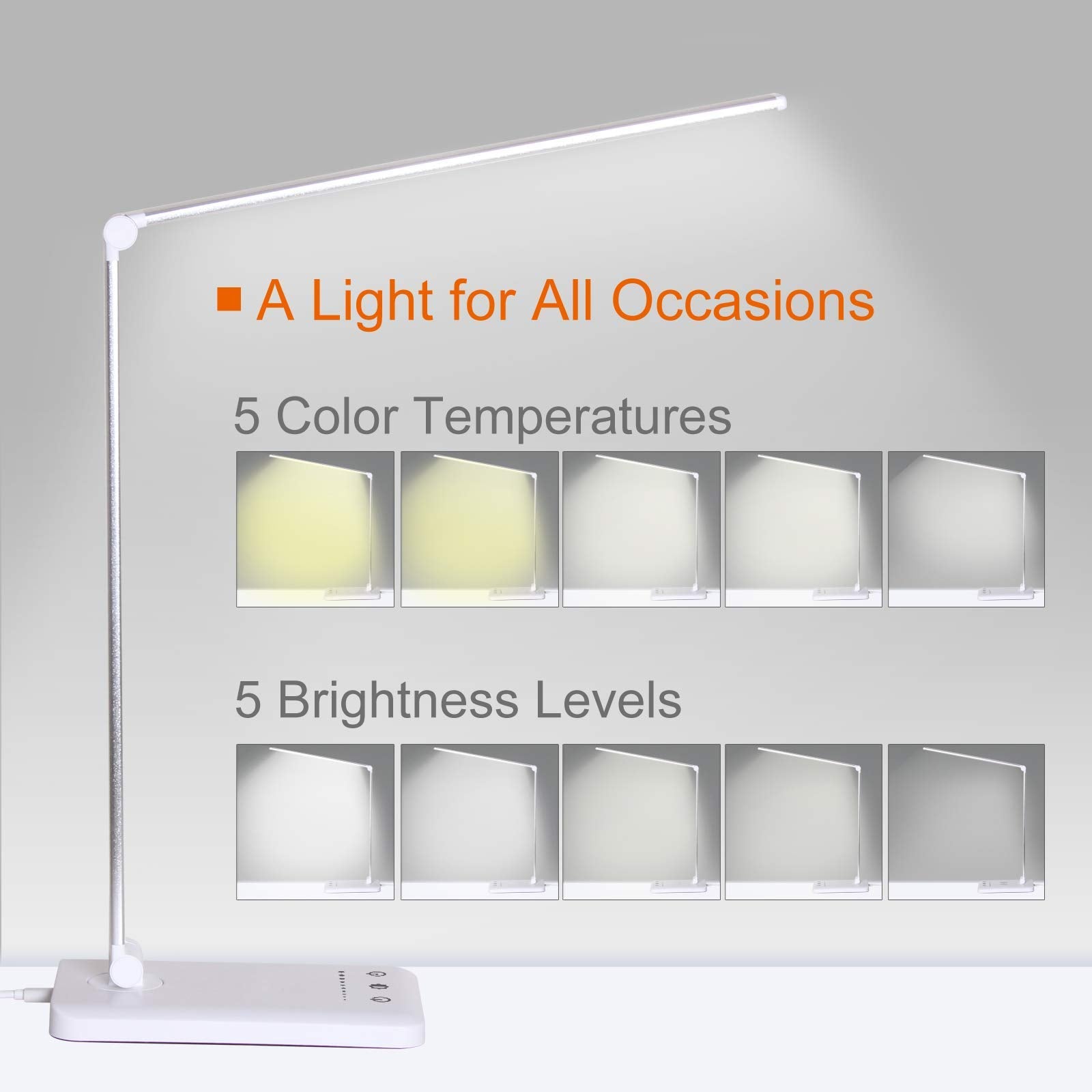 Himigo Led Desk Lamp,Eye-Caring Table Lamps,Stepless Dimmable Office Lamp With Usb Charging Port,Touch/Memory/Timer Function,25 Brightness Lighting,Foldable Lamp For Reading,Studying,Working