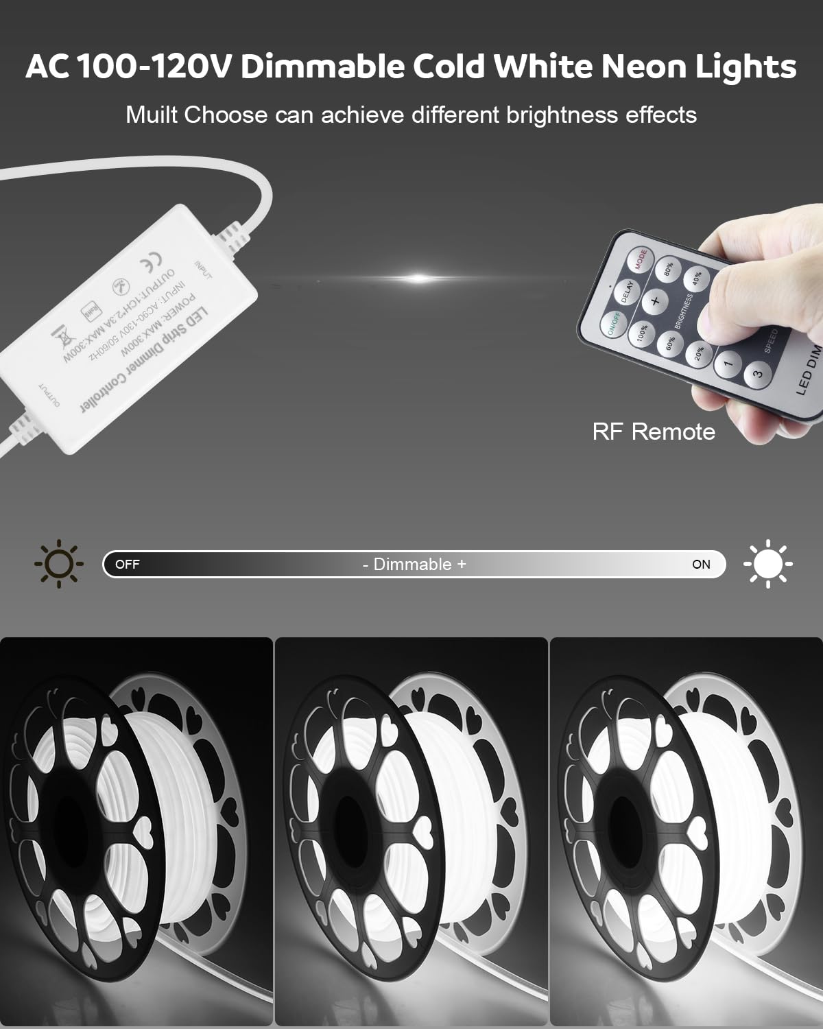 Aclorol 20M White Cob Led Strip Lights Outdoor Waterproof Flexible Fcob Cob Light Strip Dimmable Cold White Ac 100-120V 6000K Fo