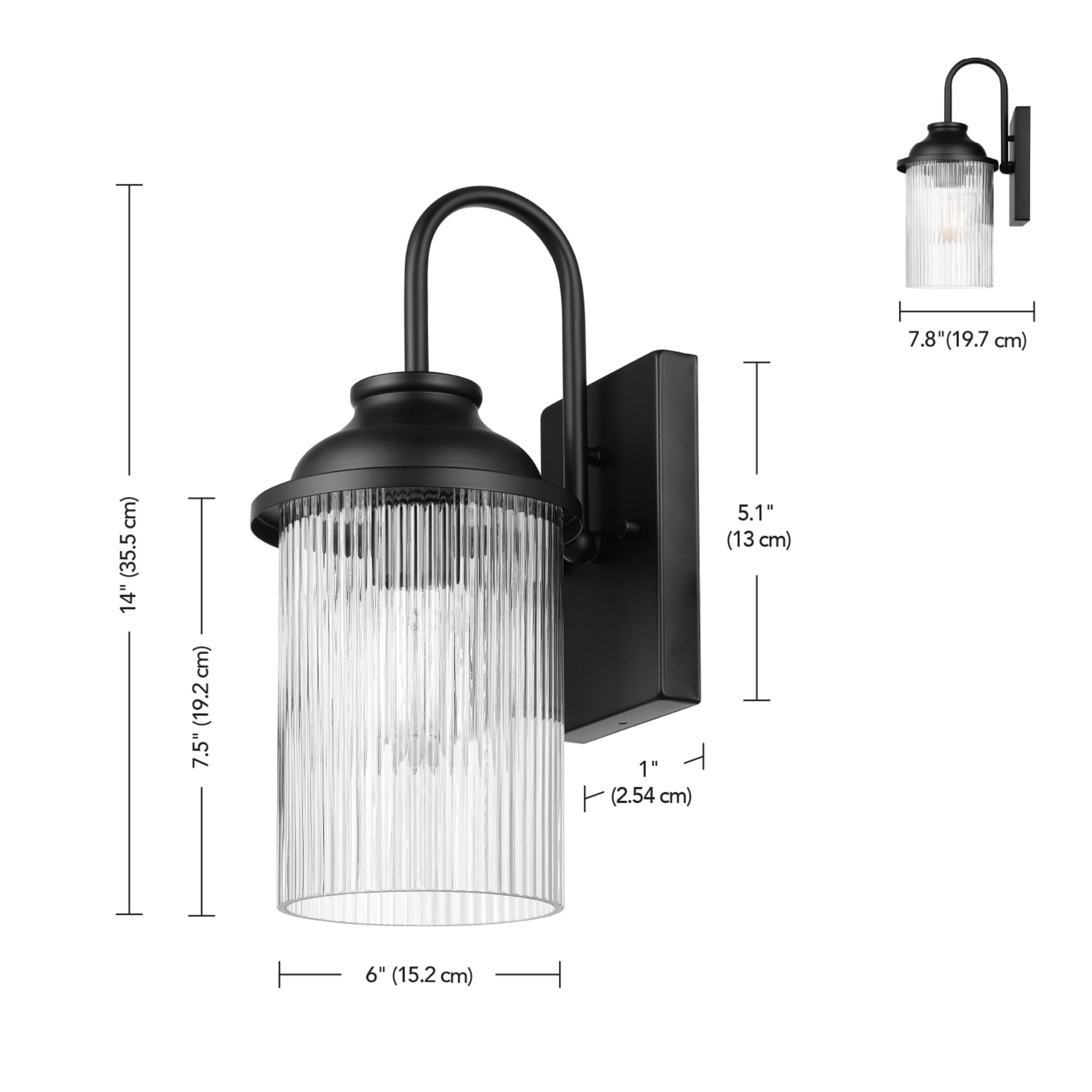 Globe Electric 1-Light Outdoor Wall Sconce, Matte Black, Ribbed Glass Shade, Model 60000027