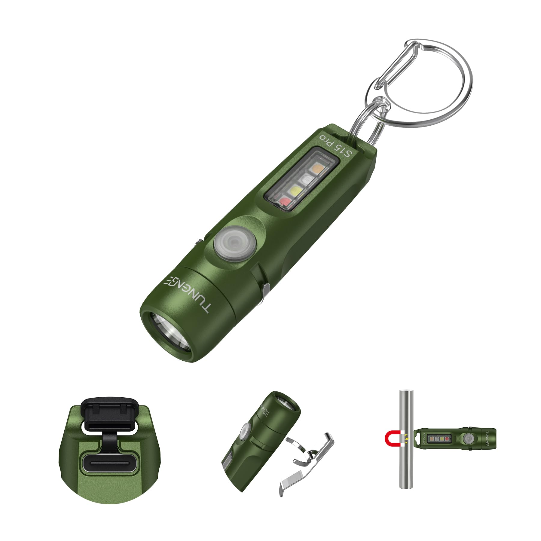TUNENGE S15Pro Rechargeable Keychain Flashlight,750 High Lumen EDC Pocket Flashlight with Clip,Multifunction Mini COB Light and 