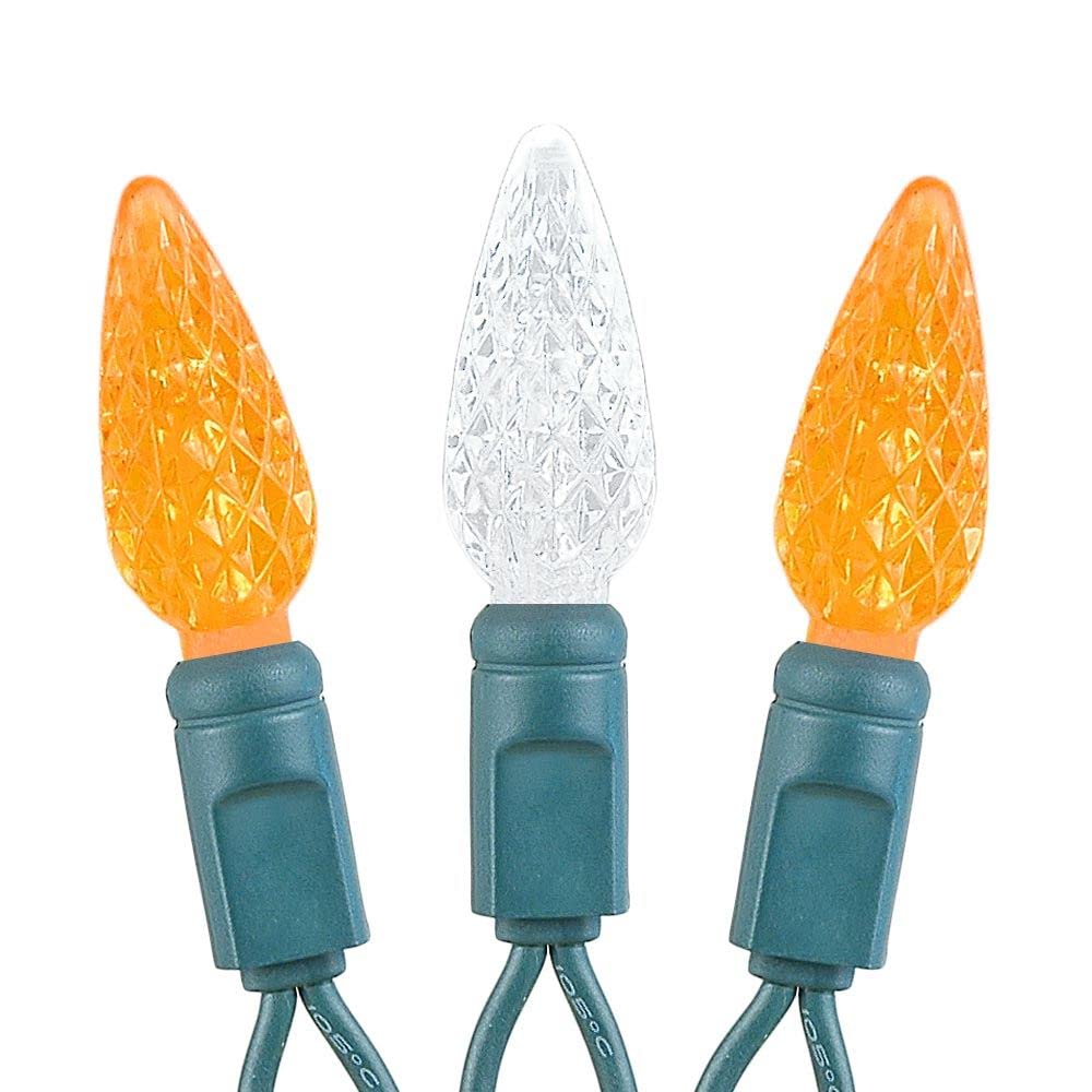 Novelty Lights C6 LED Christmas Mini Light Set, 70 Lights, Commercial Grade, 24 Feet, Orange/Pure White, Green Wire