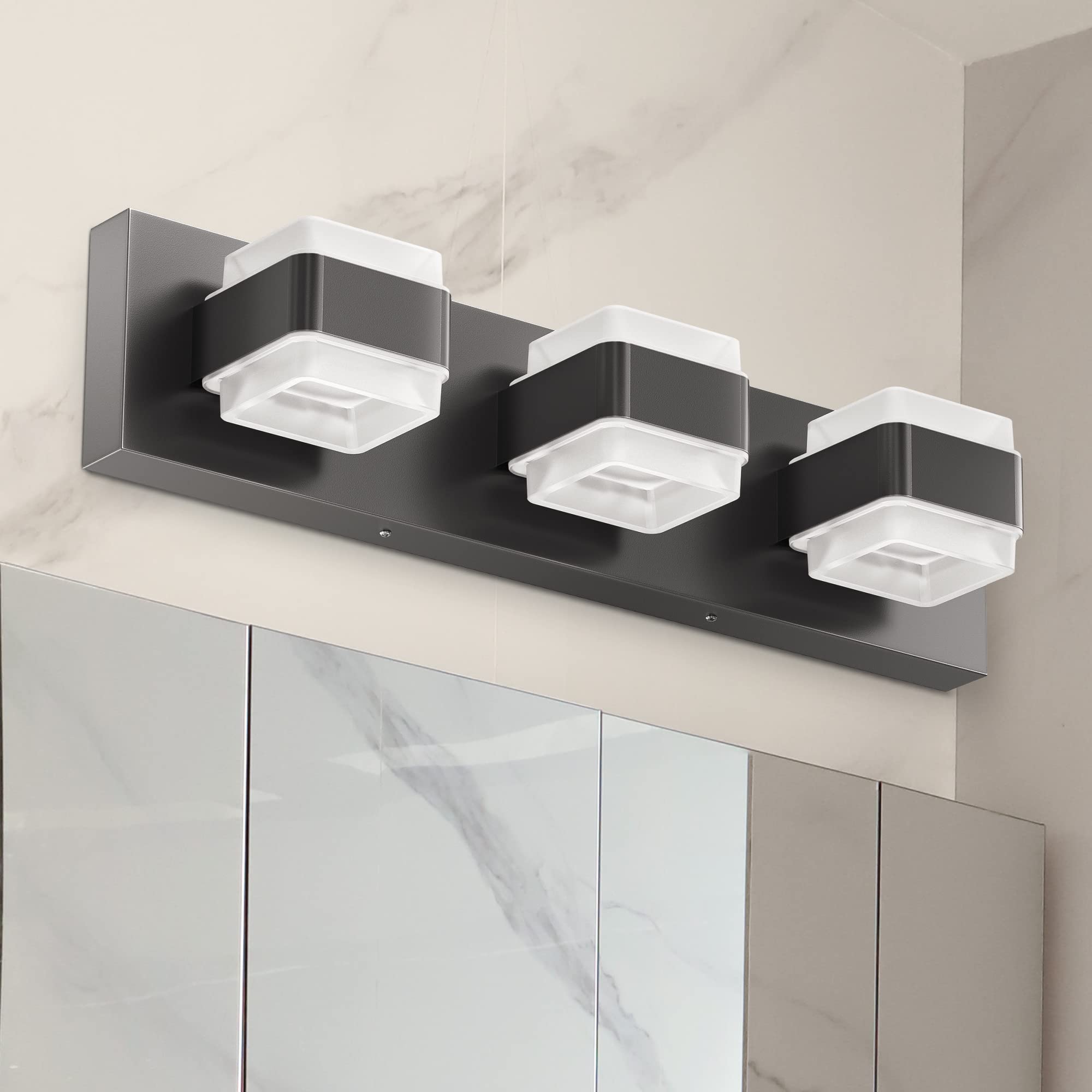 Ensenior 3-Light Modern Dimmable Bathroom Vanity Light, Black Acrylic, 5000K Daylight