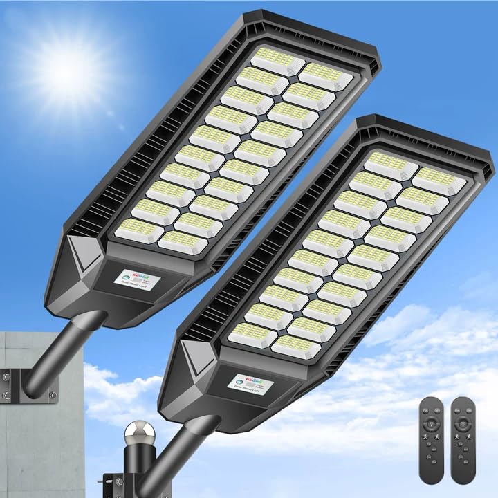 Deepn Solar Lights Outdoor  Commercial Grade Solar Street Light Waterproof  Dusk to Dawn  Motion Sensor & Remote Control Security Flood Lights for Walkway Garage Porch  2 Pack