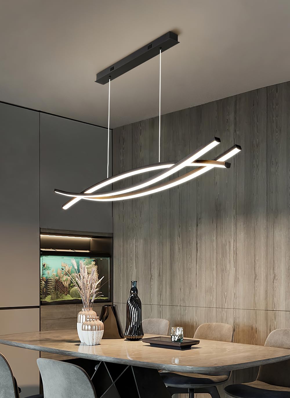 Dimmable Pendant Light For Kitchen Island Lighting 47.24 Modern Led Chandelier  Led Pendant Light With Adjustable Height  Black Modern Kitchen Chandeliers For Kitchen Island  Dining Room With Remote