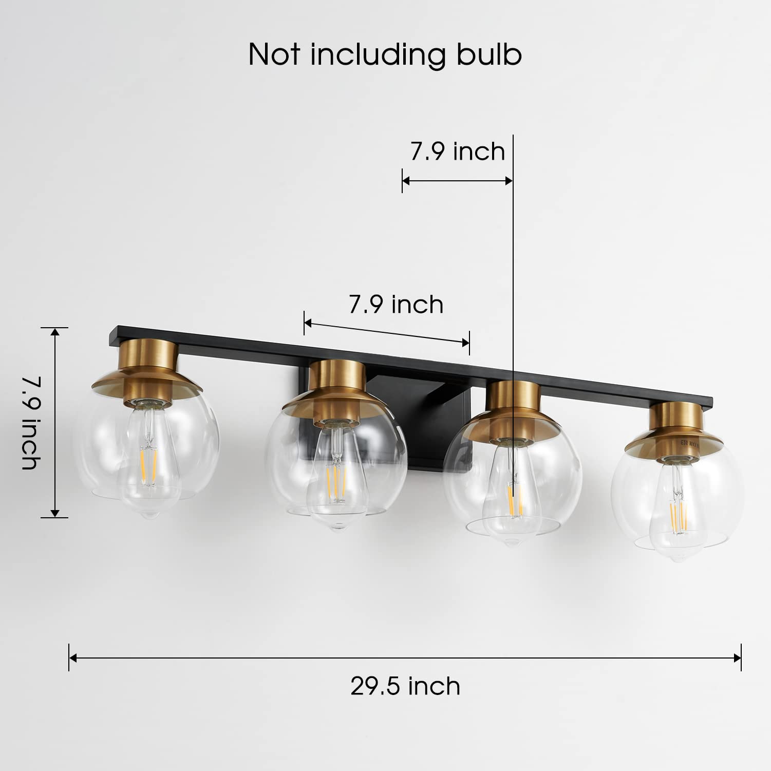 Pazala Black Gold 4-Light Bathroom Vanity Light Sconce With Globe Glass Shade, E26 Base