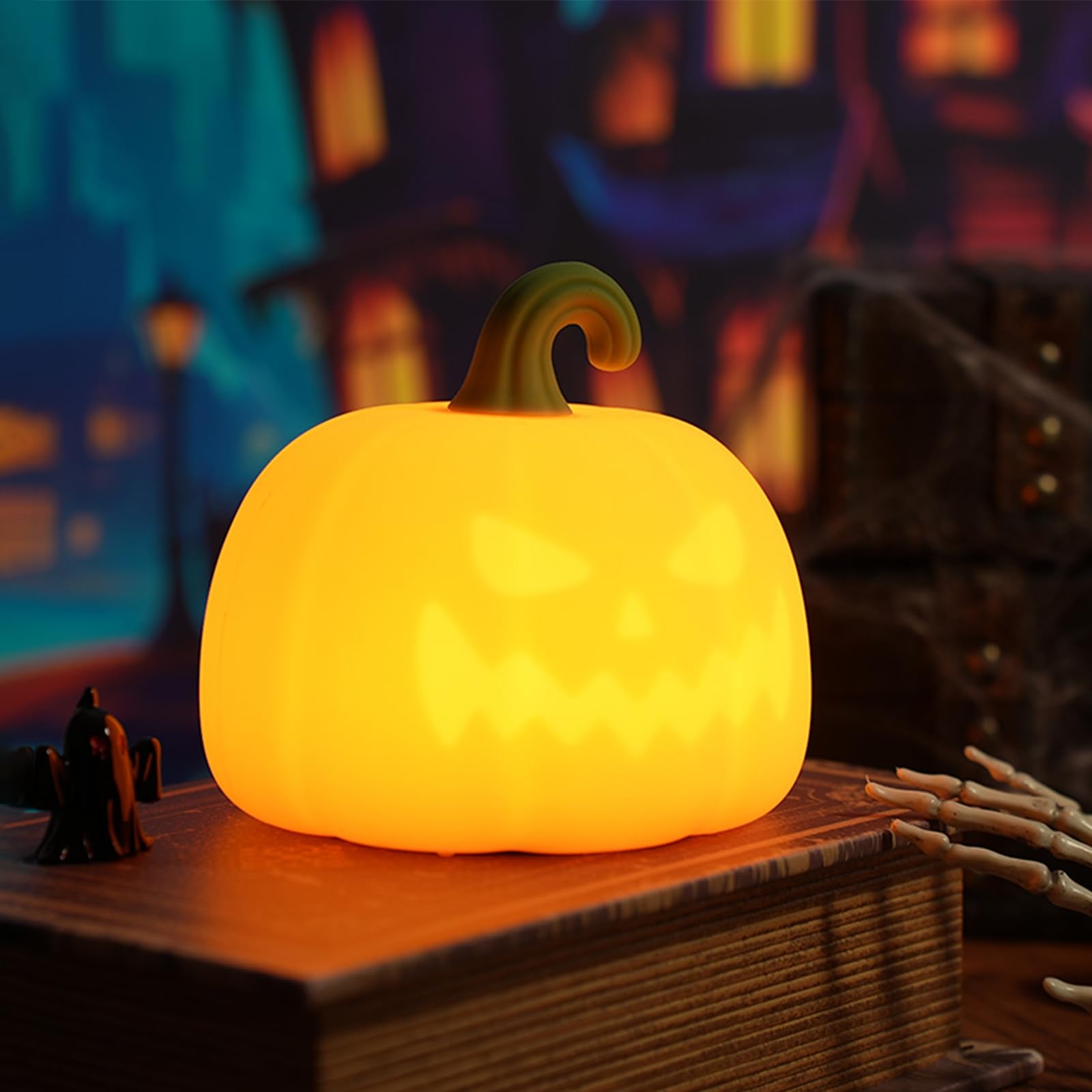 VEEKI Pumpkin Night Light for Kids, Cute Halloween Pumpkin Lights Rechargeable with Timer, Dimmable Silicone Lamp Jack-o-Lanter