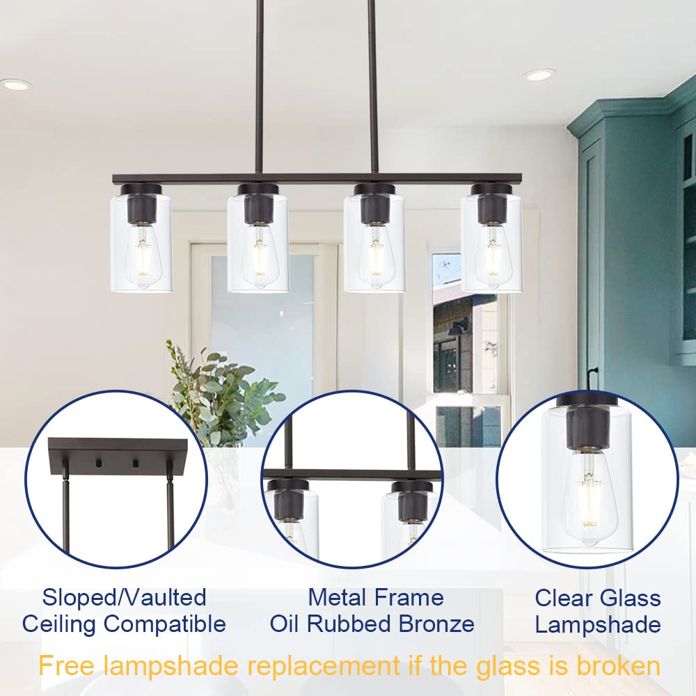 TODOLUZ Farmhouse Chandelier 4-Lights Clear Glass Pendant Light Oil Rubbed Bronze Model 732688371430