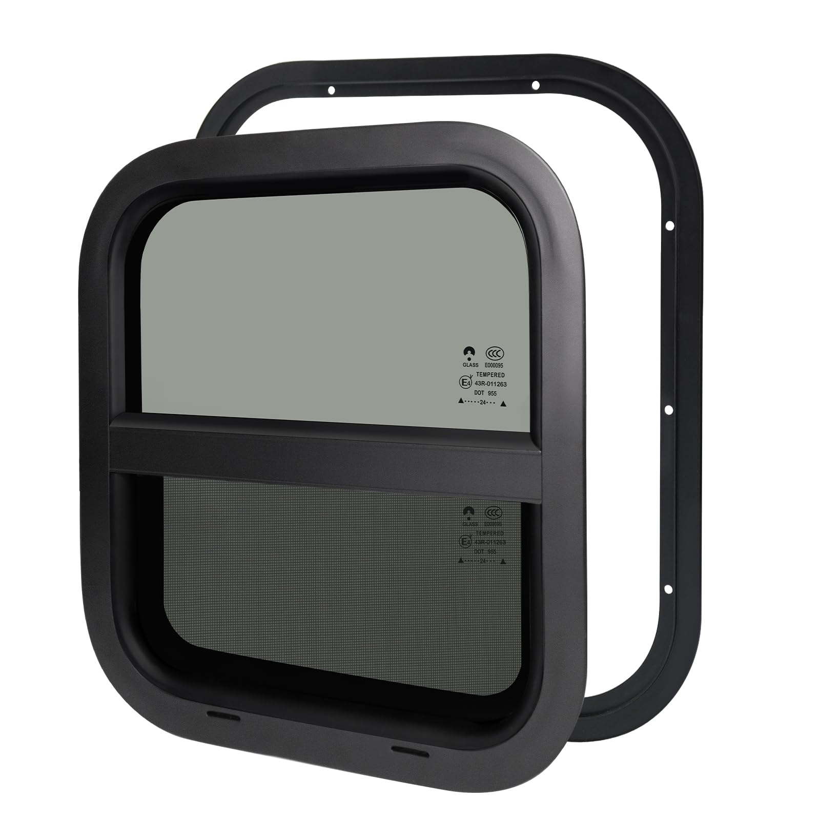 NOVINO RV Window – Vertical Sliding Replacement for Trailers, 14inW x 16inH, Black, Model NRW-001, Fits 15/16in or 1-3/8in
