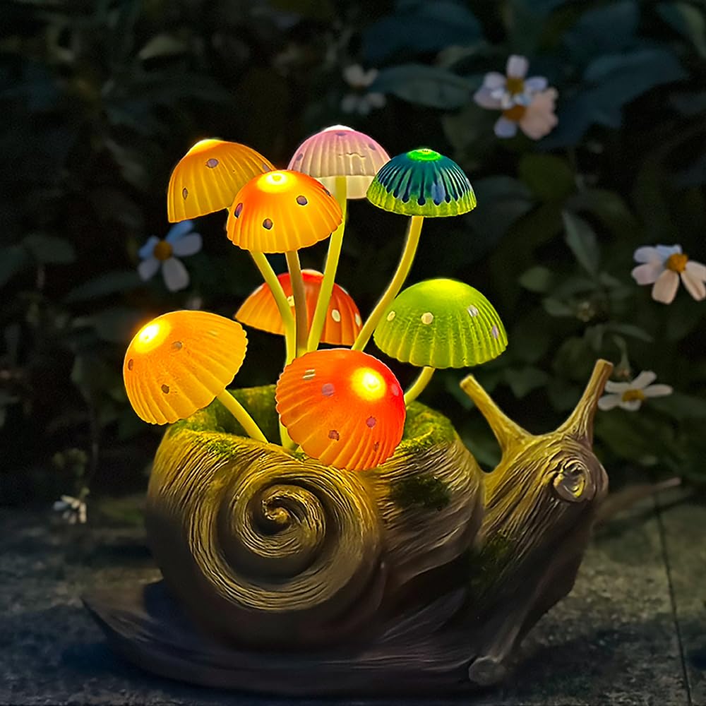ZYLiWoo Solar Garden Snail Statue Gift, 1 Pack Solar Outside Snail Sculpture, Outdoor Patio Landscape Mushroom Decorative Art, P