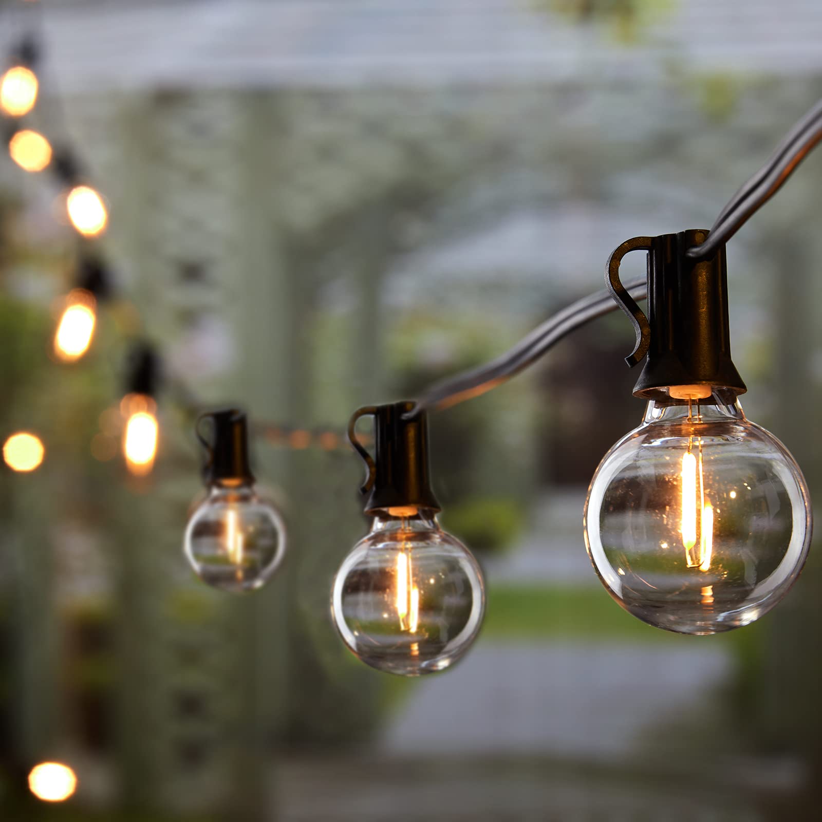 Brightown Outdoor String Lights - Dimmable LED Patio Lights, 50 ft - 25 G40 Globe Bulbs, Weatherproof, Black, Model GYPC-O25LAU