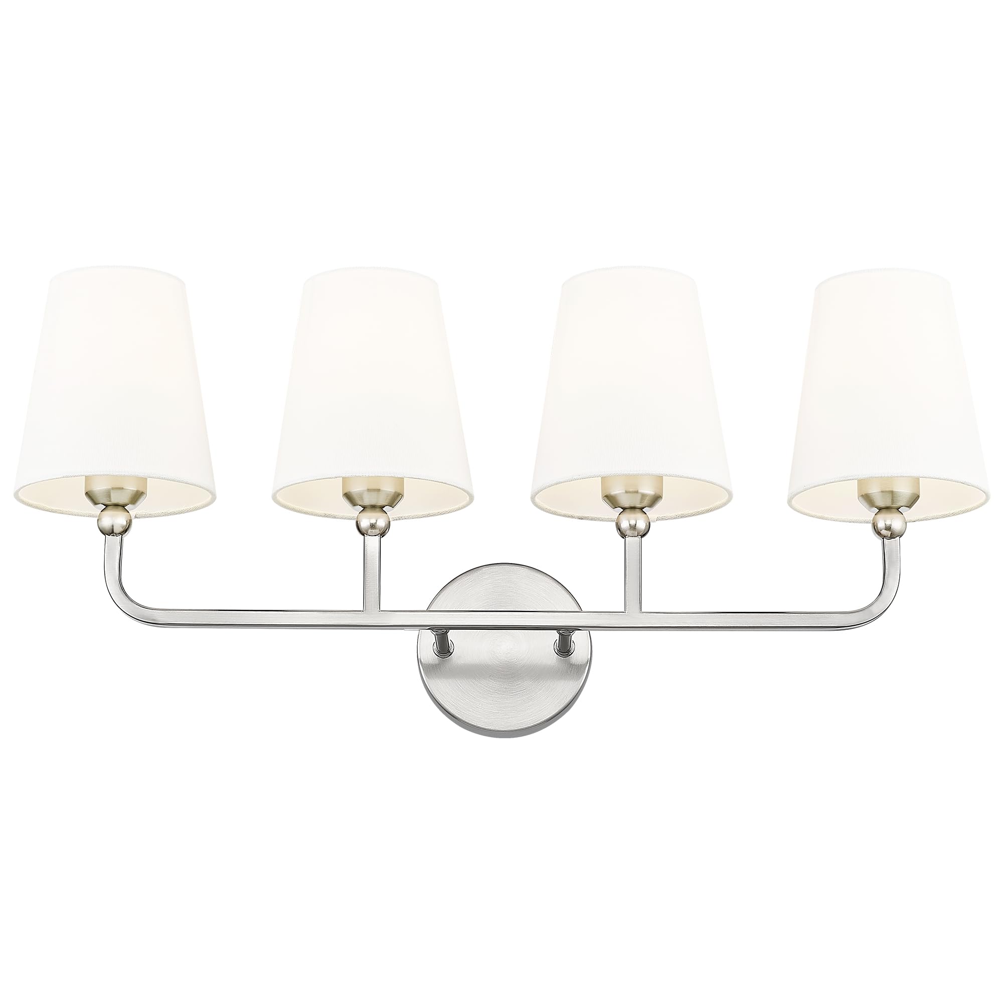 Metwet Bathroom Light Fixtures, 4 Light Vanity Lights With Flared White Fabric Shade, 28 Inch Brushed Nickel Wall Sconce, Modern
