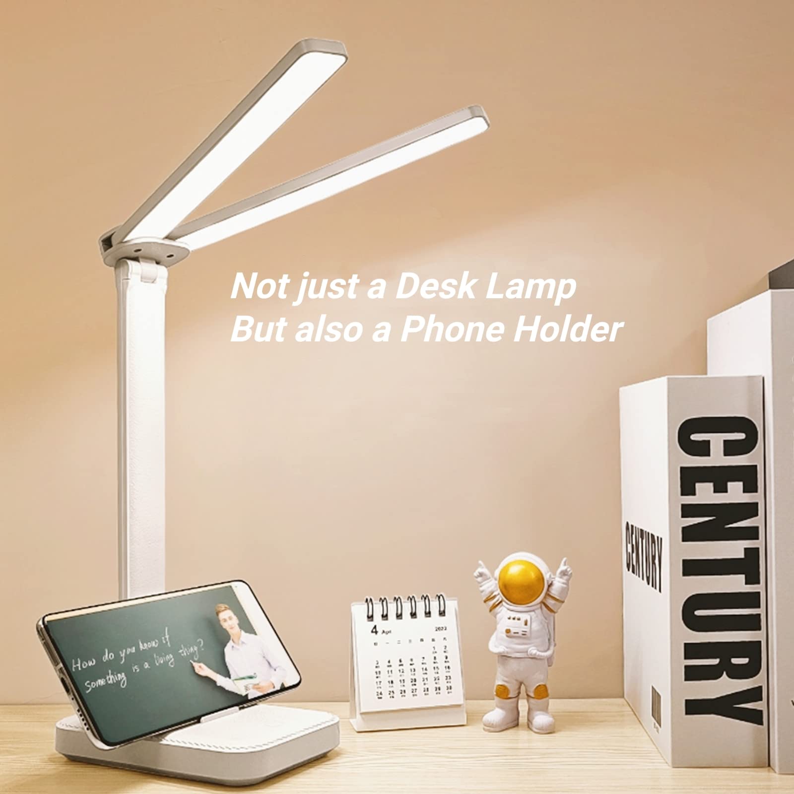 LuxLumin White Desk Lamp - Portable, Rechargeable, 3 Lighting Modes, Ideal for Home Office and Kids Study
