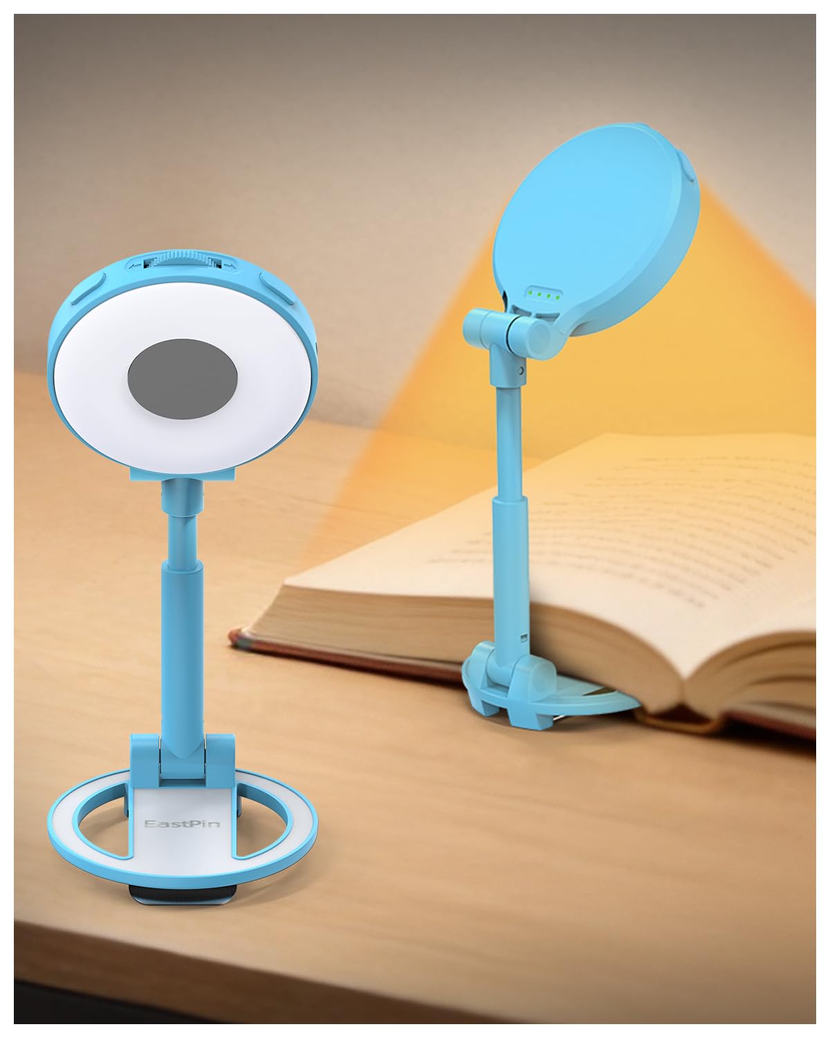 EastPin Rechargeable Book Reading Light: 18 LED Clip on Book Light for Kids in Bed & Night | Eye Caring 3 Colors & Stepless Dimm