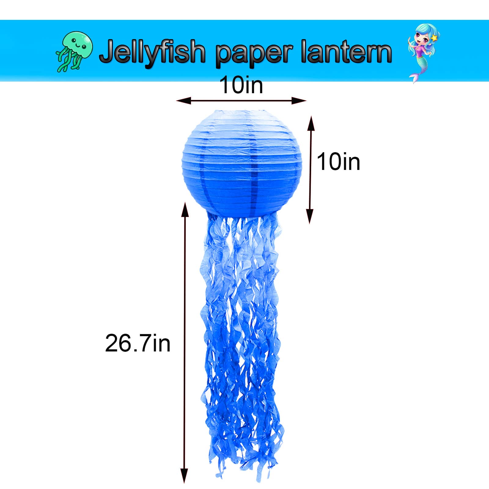 6Pcs Jelly Fish Paper Lanterns For Mermaid Theme Party Wedding Kids Birthday Baby Shower Party Ocean Mermaid Themed Party Jellyfish Decorations (Pure Color)