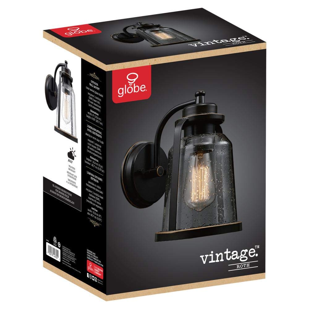 Globe Electric Wall Sconce ROTH, Glass, One Size, Black, Model 44304