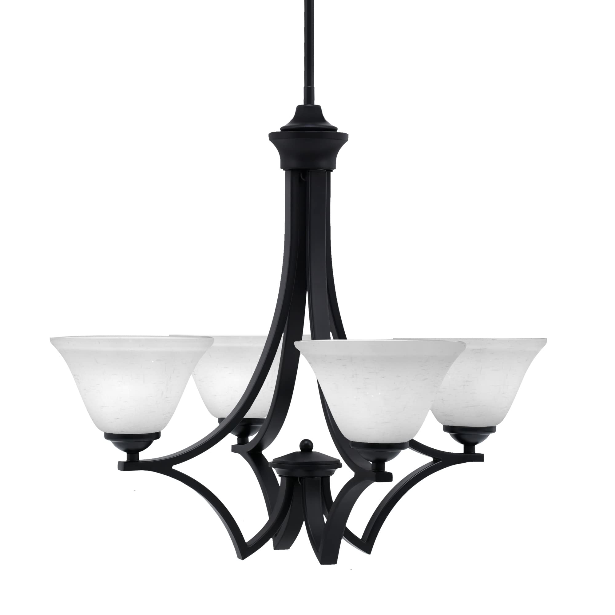 Zilo Uplight, 4 Light, Chandelier in Matte Black Finish with 7&quot; White Muslin Glass