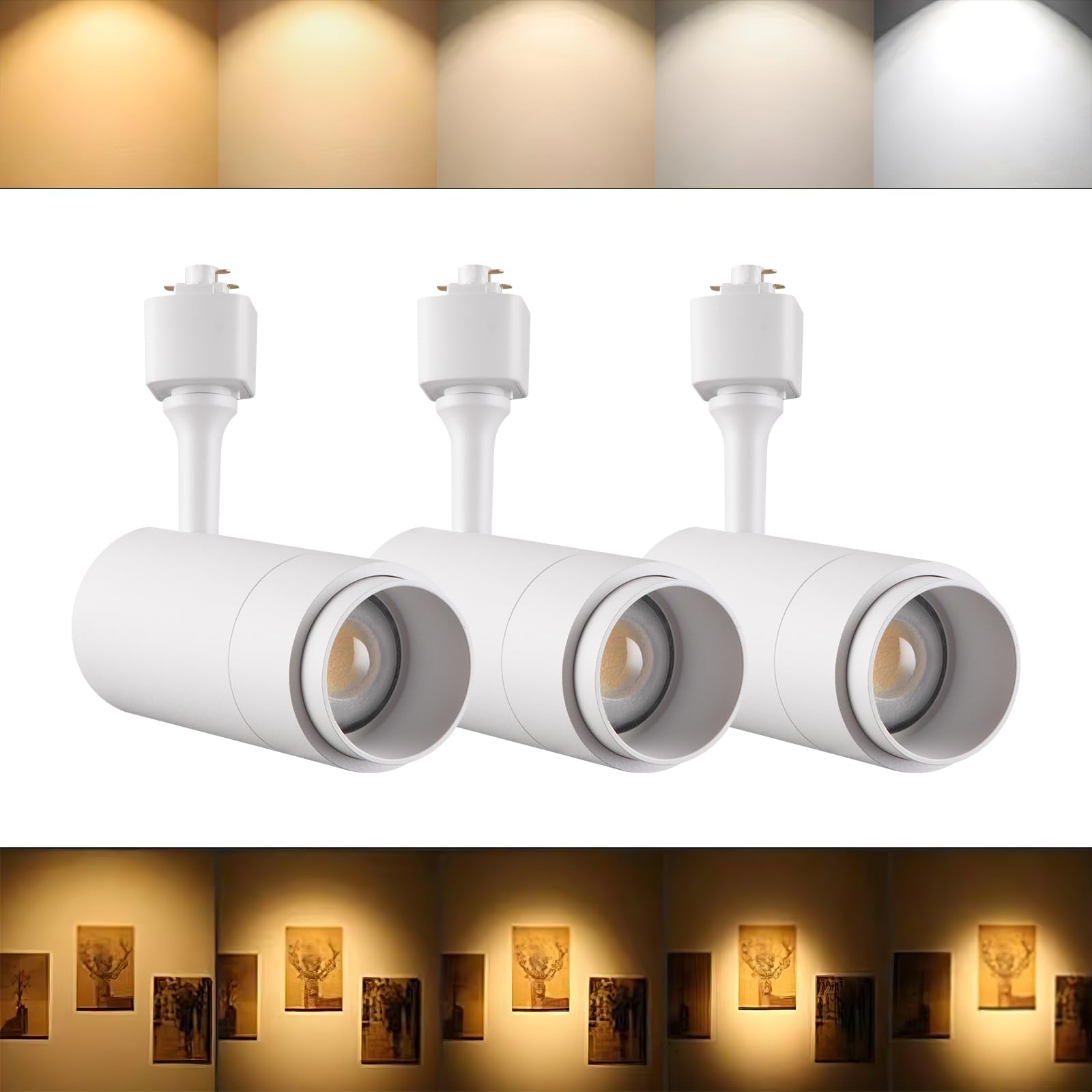 Led Track Lighting Heads Dimmable 24W 5Cct 2700K/3000K/3500K/4000K/5000K,Single Circu H Track Lighting Heads,Zoomable Beam 15° To 60° Ideal For Accent Art And Task Lighting,(3 Pack - White-5Cct)