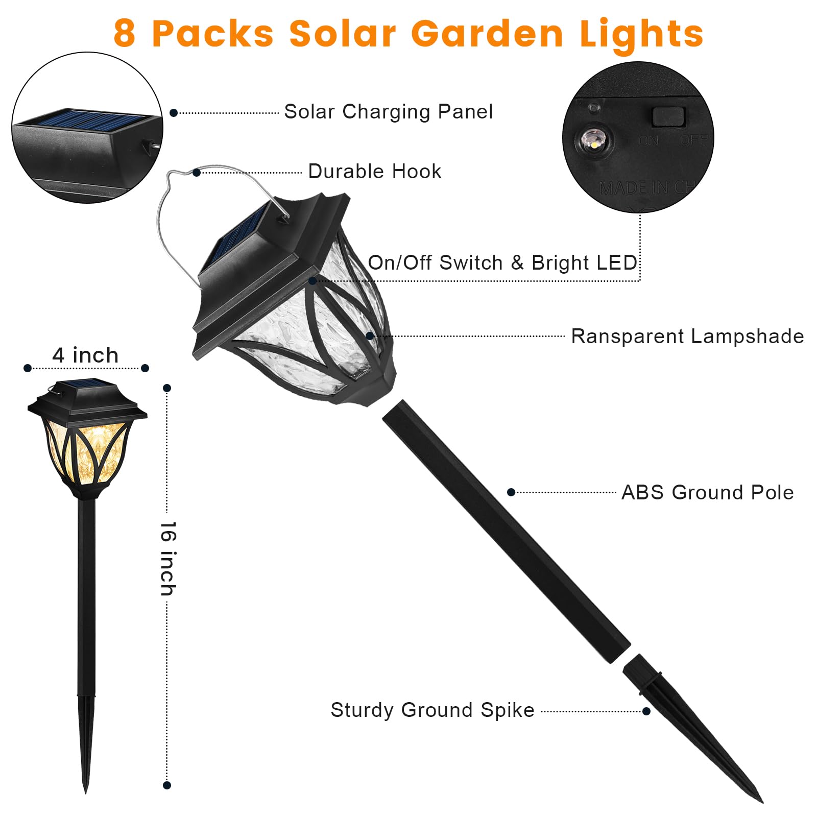 8 Pack Solar Lights Outdoor Waterproof Solar Garden Lights, Solar Lights For Outside With Warm Led Light, Solar Yard Lights Landscape Lighting For Yard Patio Lawn Walkway Driveway