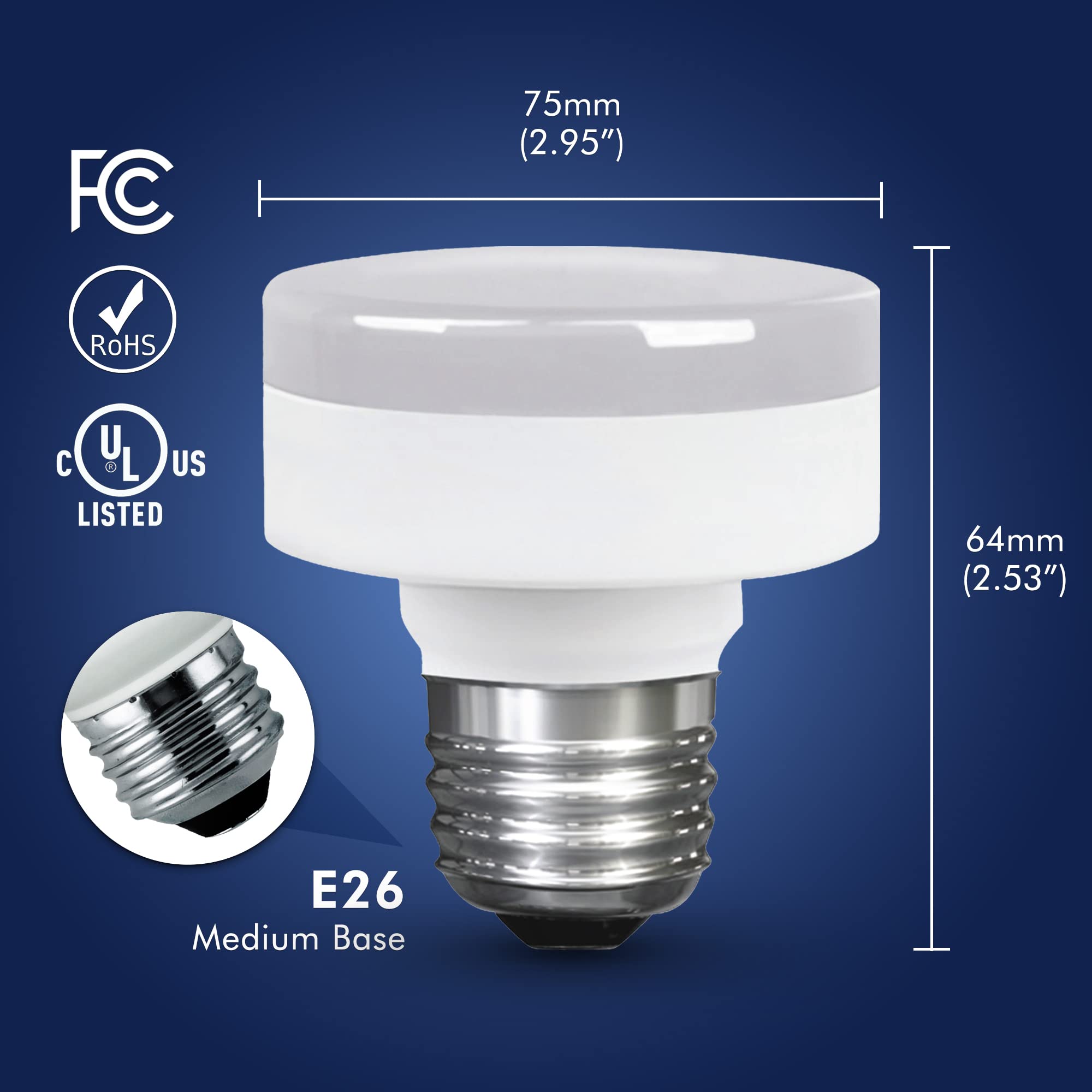 Xtricity LED Closet Puck Light Bulb, Dimmable 11W (60W Replacement), 800 Lumens, 4000K Cool White, E26 Base, 6 Pack