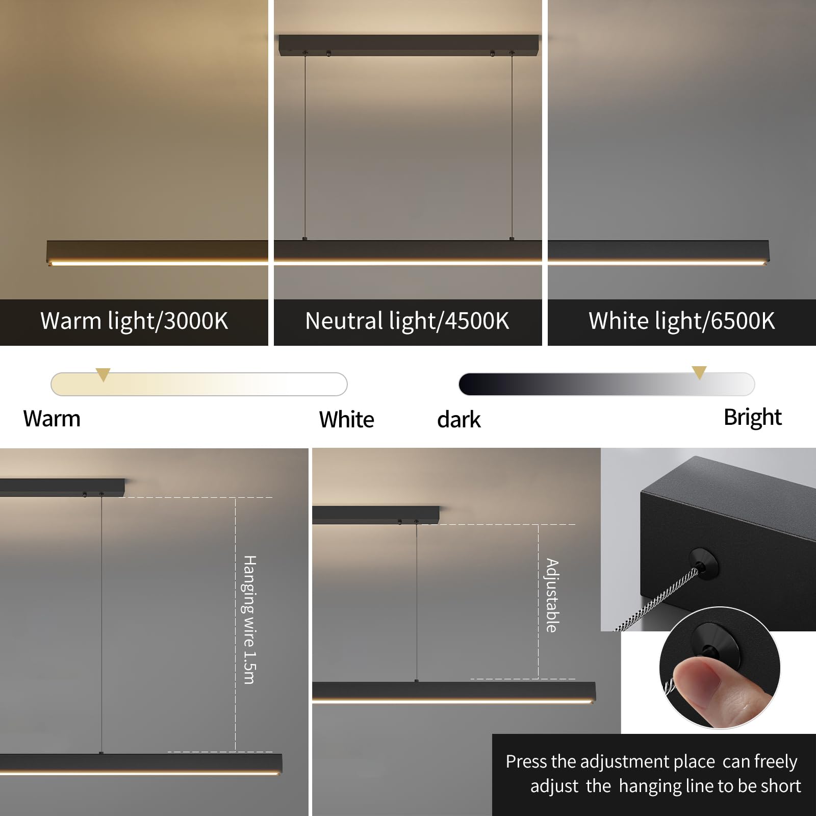 57'' Led Linear Pendant Light Fixtures, 25W Dimmable Pool Table Light With Remote, Modern Island Lights For Kitchen Dining Room