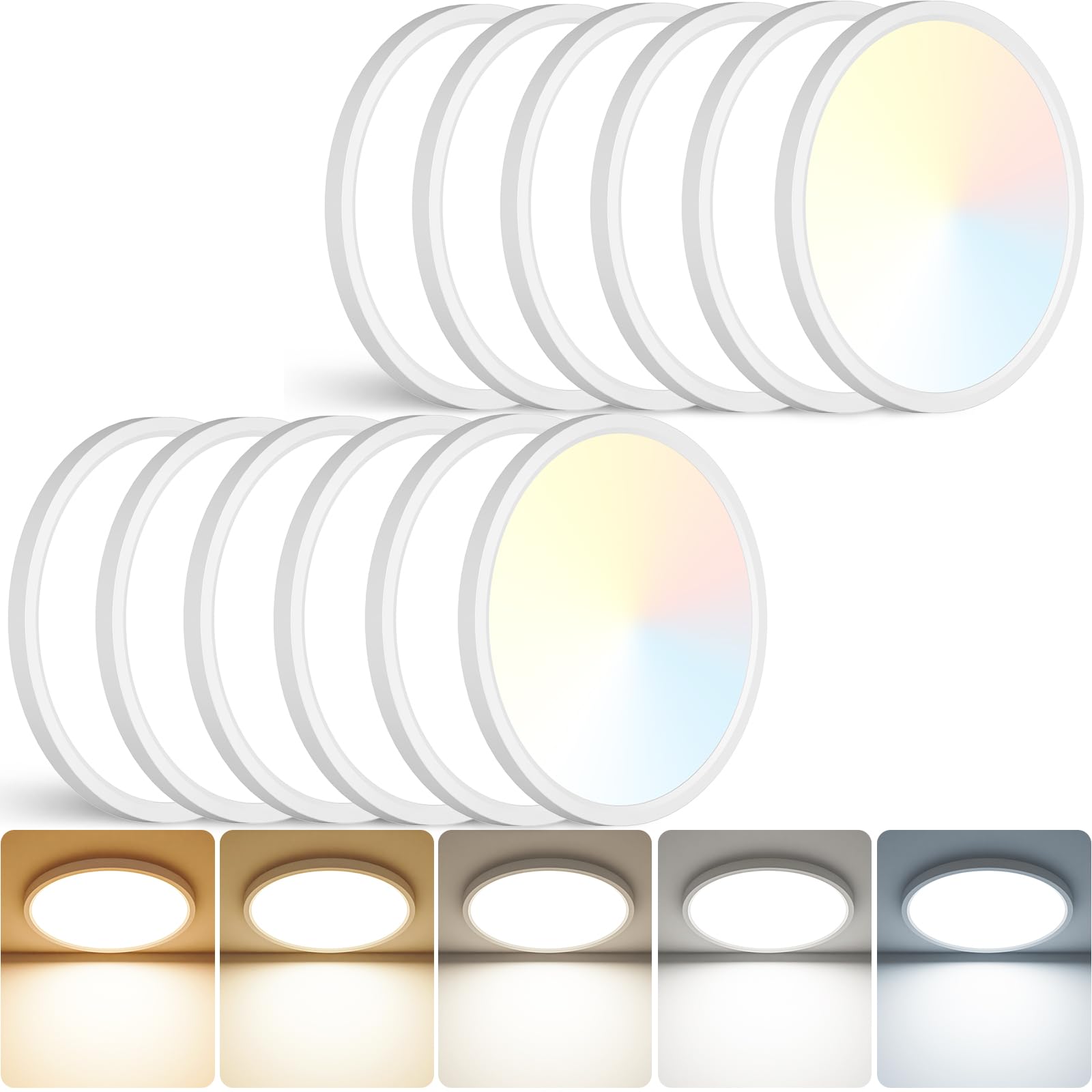 Peasur 12 Inch Led Ceiling Light, 3000K/3500K/4000K/5000K/6500K Adjustable Flush Mount Light Fixture, 3200Lm 28W Thin White Roun