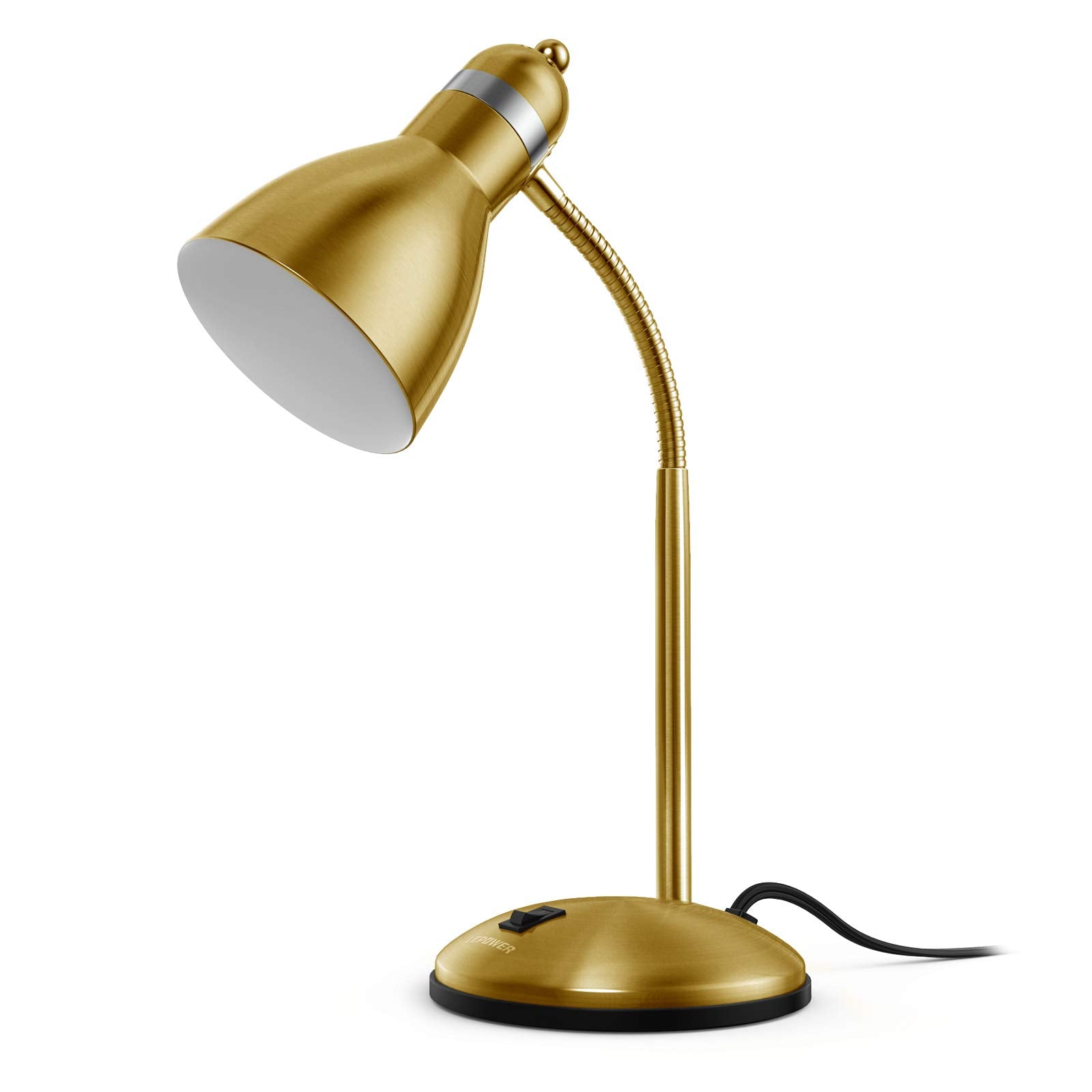 LEPOWER Metal Desk Lamp, Adjustable Goose Neck, Eye-Caring, Gold, Model UT2032