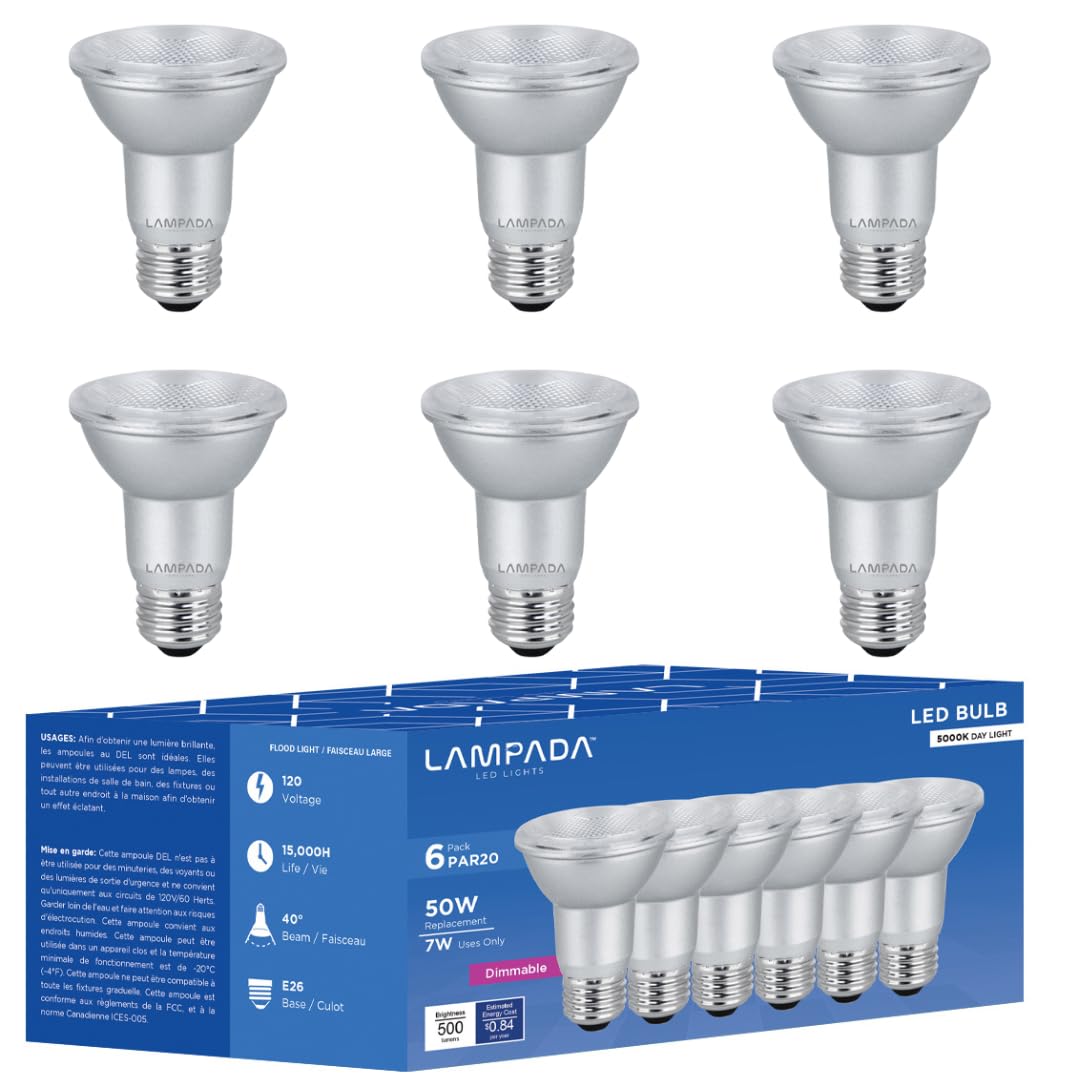 Lampada Par20 Led Dimmable Flood Light Bulb, 500 Lumens, 5000K Bright White, Pack Of 