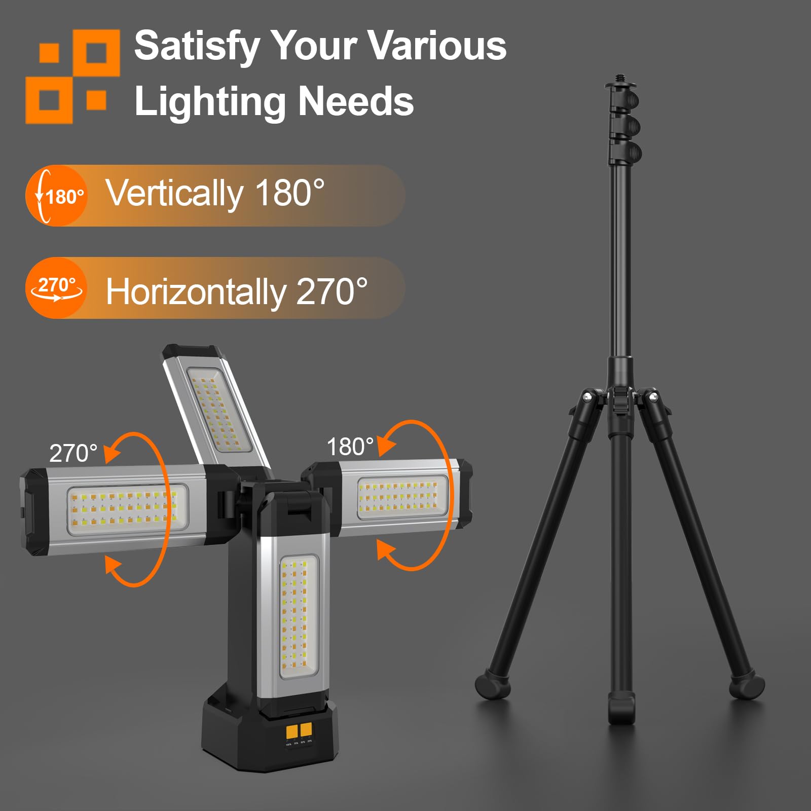 AODOO 13200mAh Rechargeable Work Light, 8000 Lumen, 78in Stand, Carrying Bag, White/Warm/Nature White, Model V3000