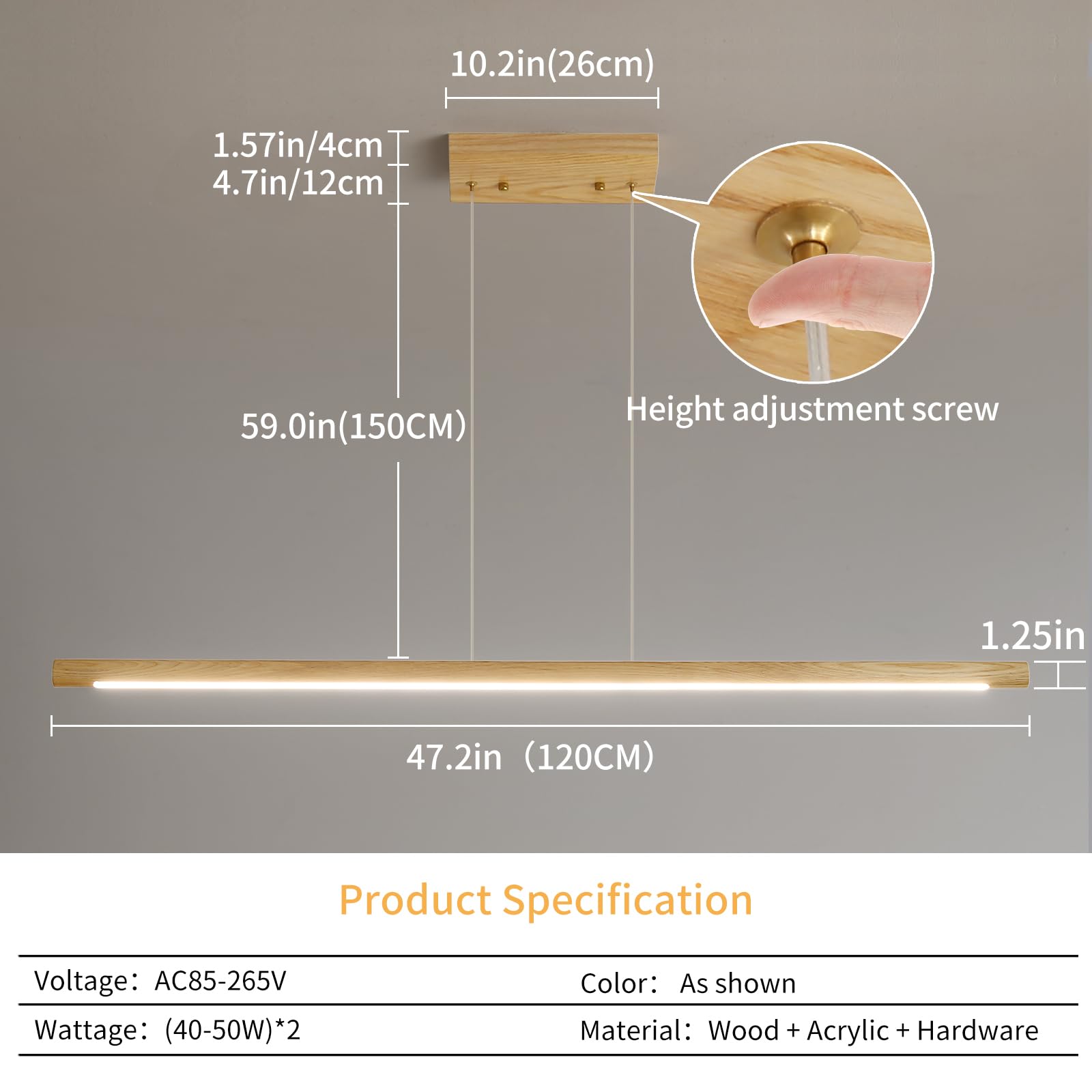 Modern Wooden Pendant Light  47In White Ash Wood Chandelier With Remote Control 3000K-6500K Adjustable Color Temperature Aluminum Island Lighting Lamp For Dining Room  Living Room B
