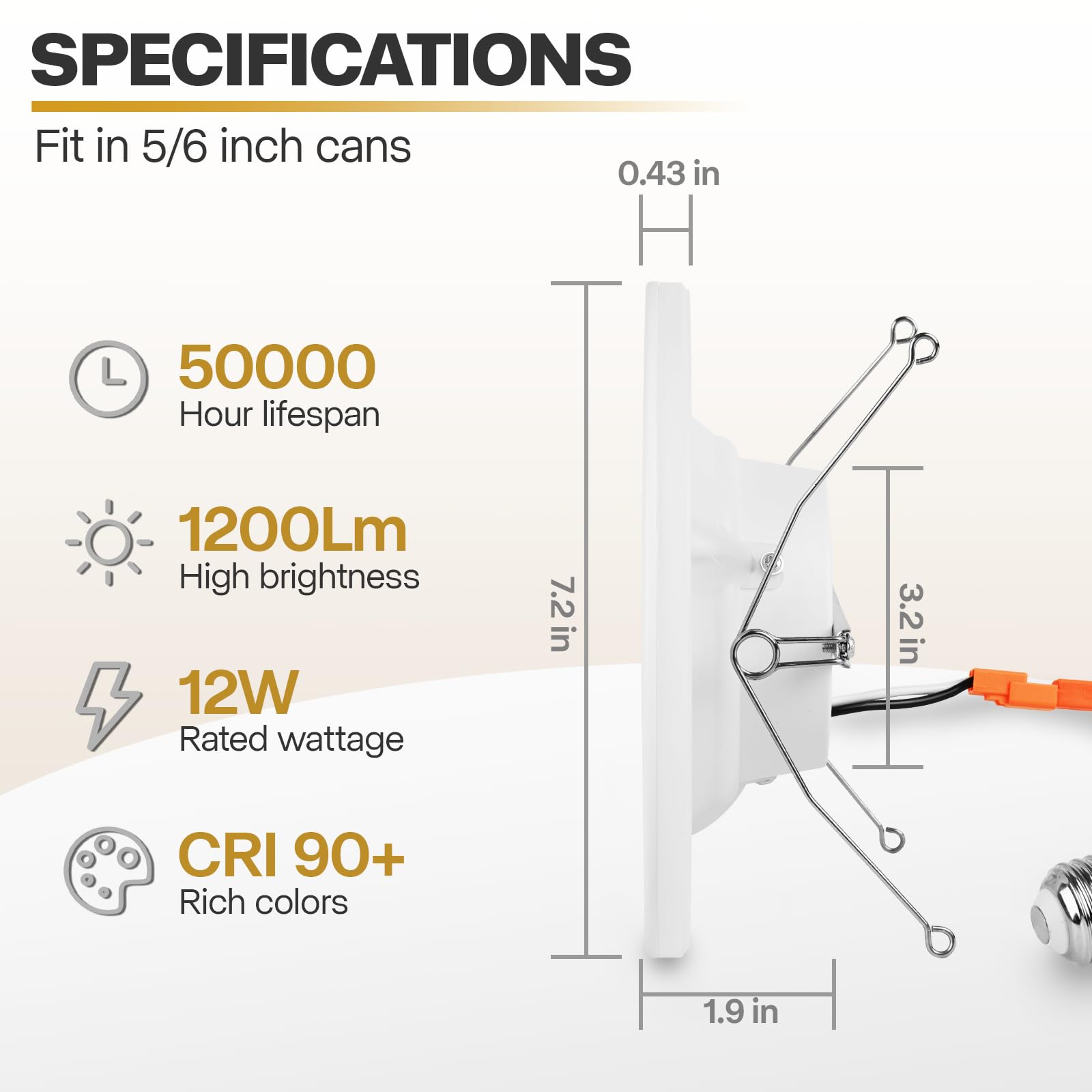 1 Pack 5/6 Inch Led Can Lights With Night Light, 5Cct Retrofit Recessed Lighting Selectable 2700K-6000K Dimmable, 12W=75W, 1200L
