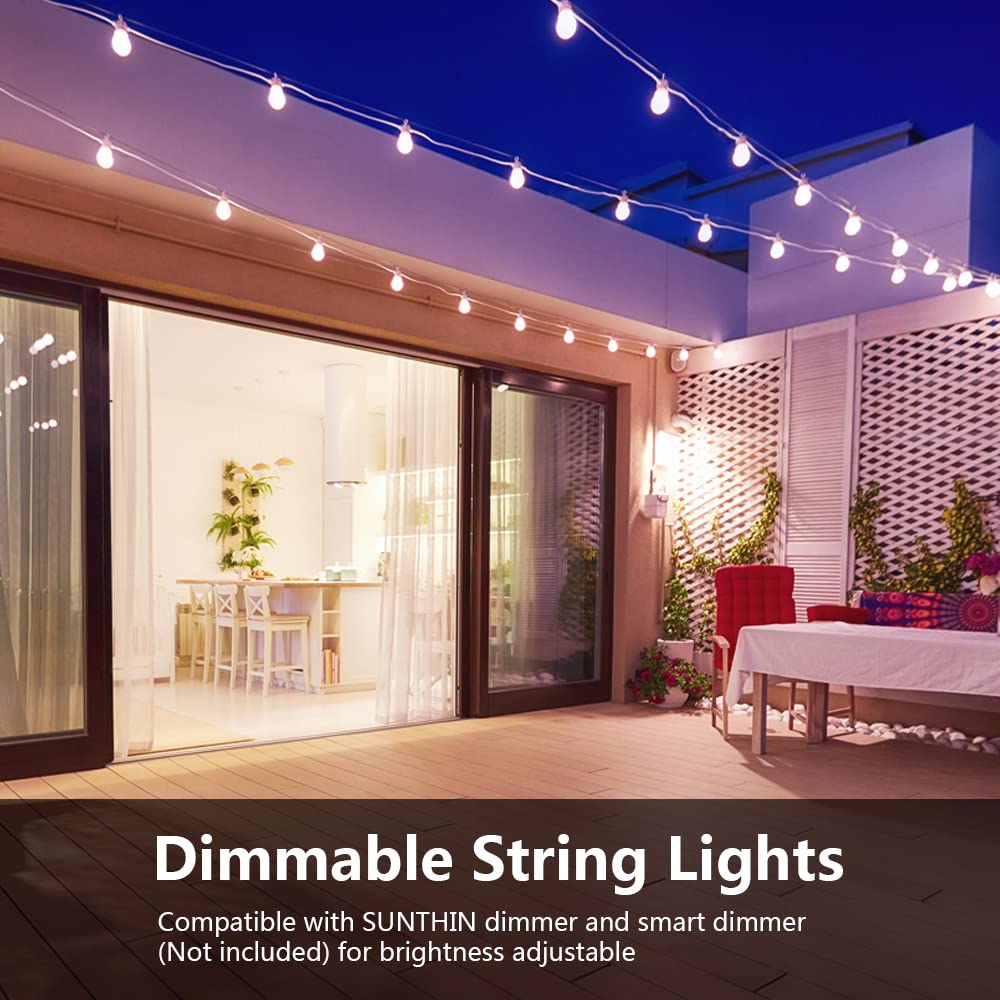 Sunthin White Outdoor String Lights, 96Ft White Patio Lights With 32 Shatterproof Led Bulbs For Garden, Backyard, Porch, Cafe, D