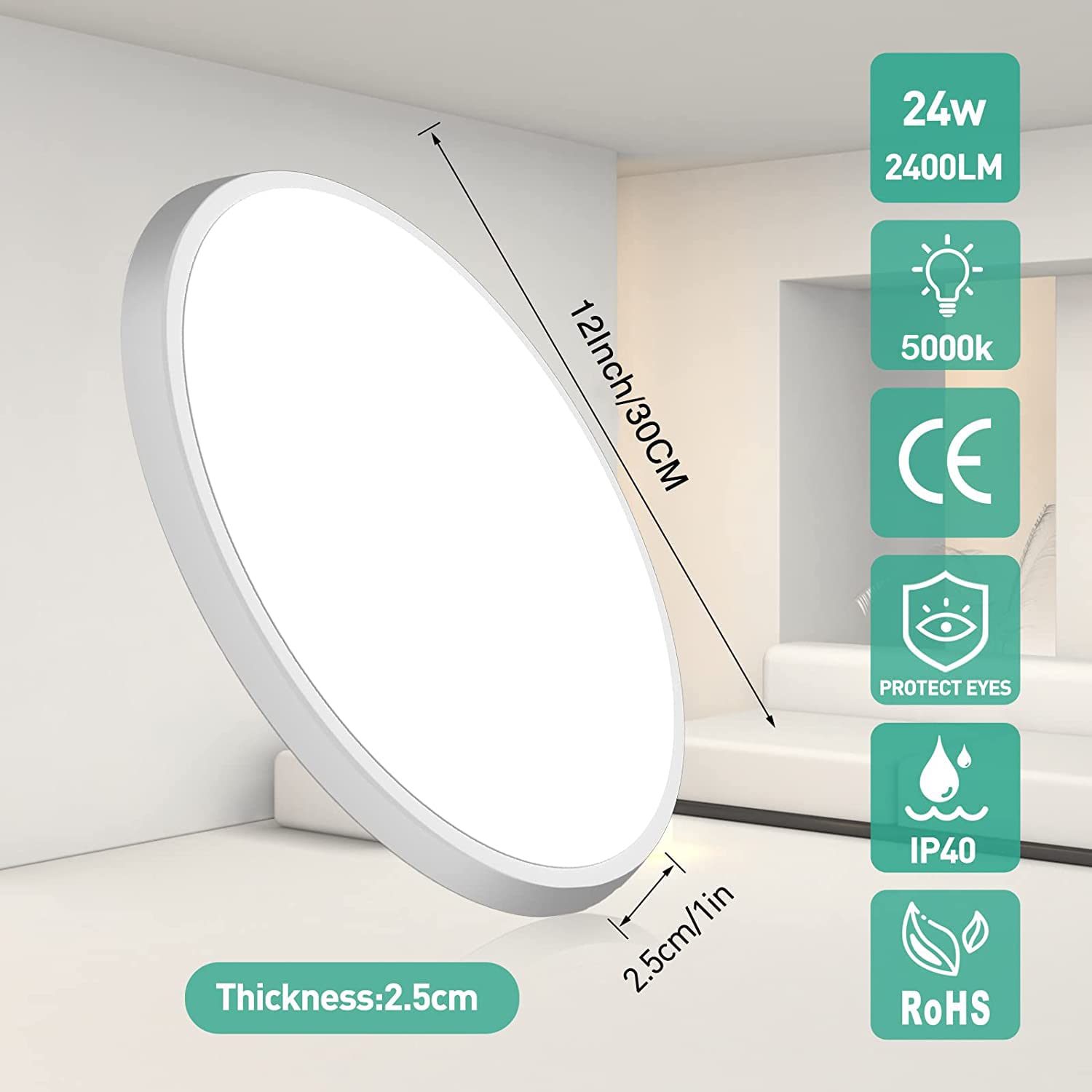 Dodopen Motion Sensor Ceiling Light Wired - 12 Inch Motion Activated Flush Mount Lighting Fixture - 24W Led Ceiling Light For Cl