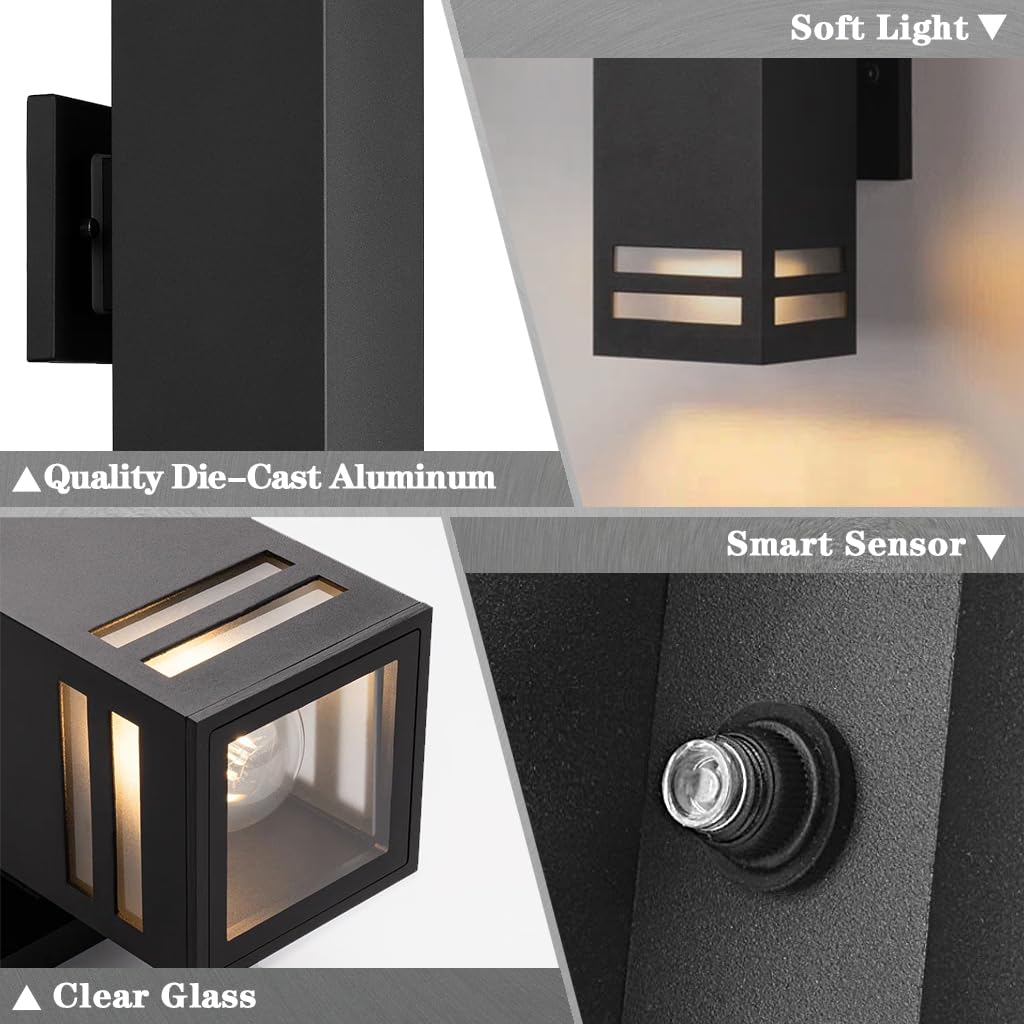 Shimr Outdoor Lights For House With Dusk To Dawn Photocell Sensor, Exterior Light Fixture Wall Mount Etl Listed, Waterproof Outdoor Wall Sconce For Patio Porch Garage, 2 Pack