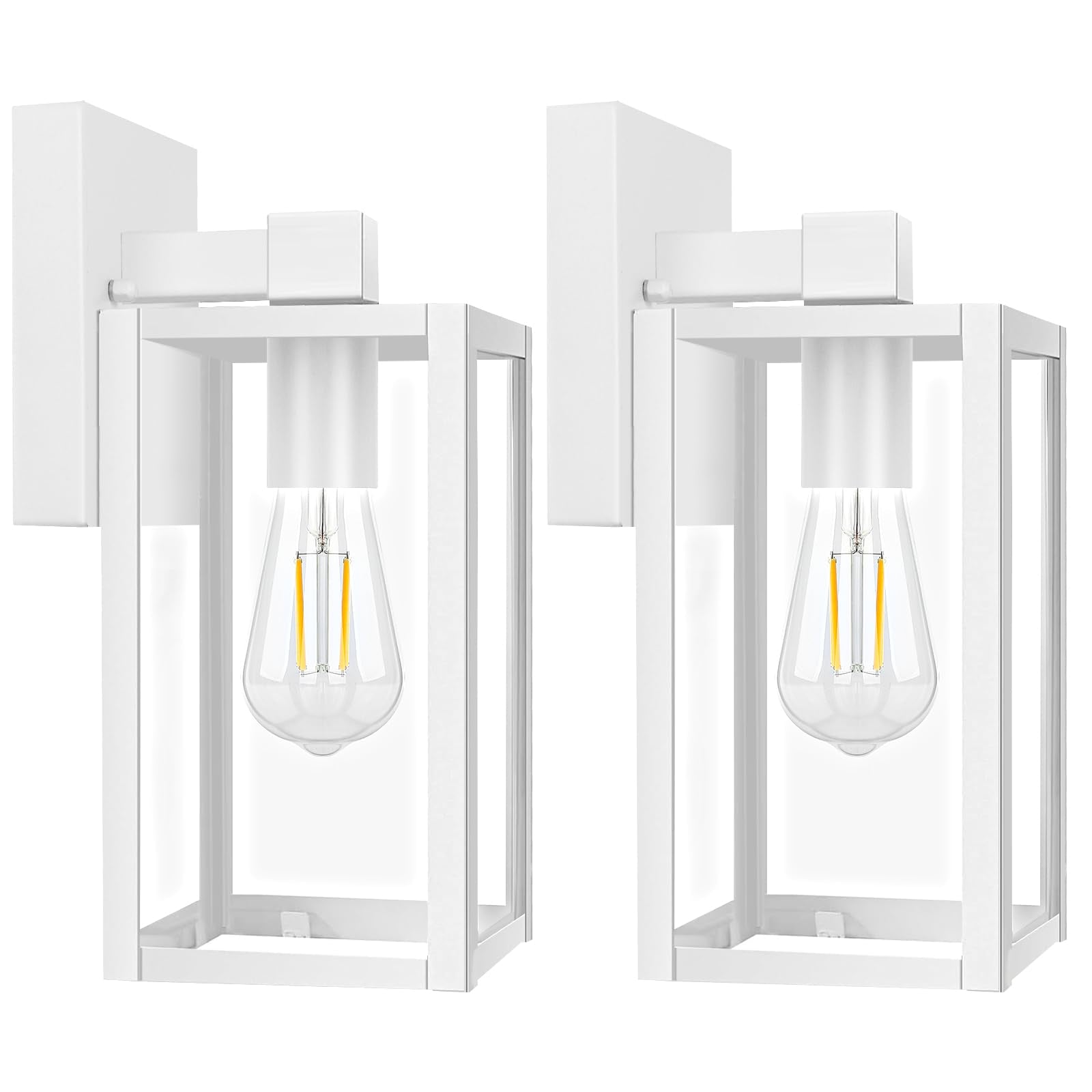 Brightever 2-Pack Outdoor Wall Sconces, Waterproof Exterior Wall Light Fixtures, White Outside Wall Lanterns with Clear Glass fo