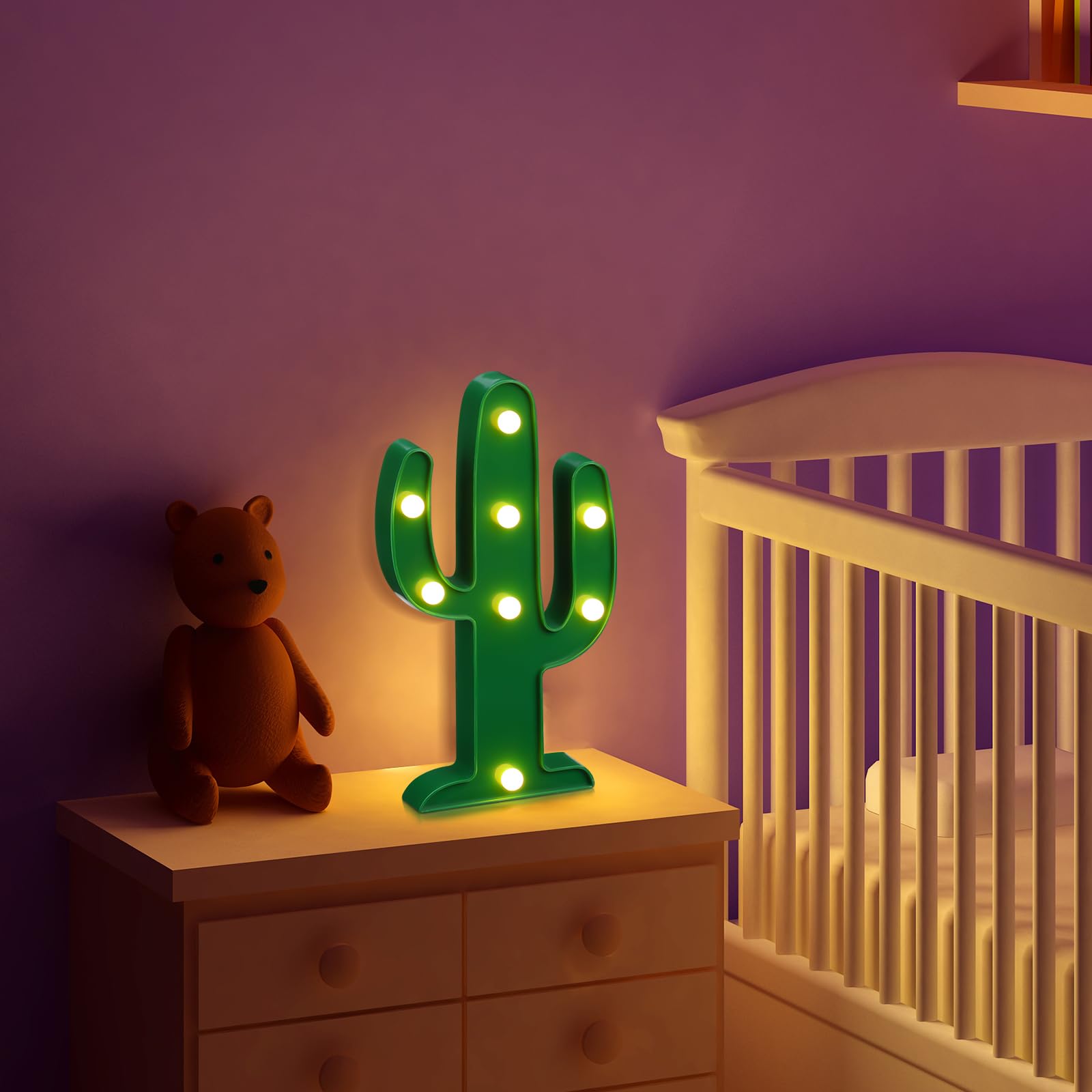 Riakrum LED Cactus Night Light, Plastic Table Lamp for Bedroom & Party Decoration, 10 x 5.71 Inch, Novel Cactus Color