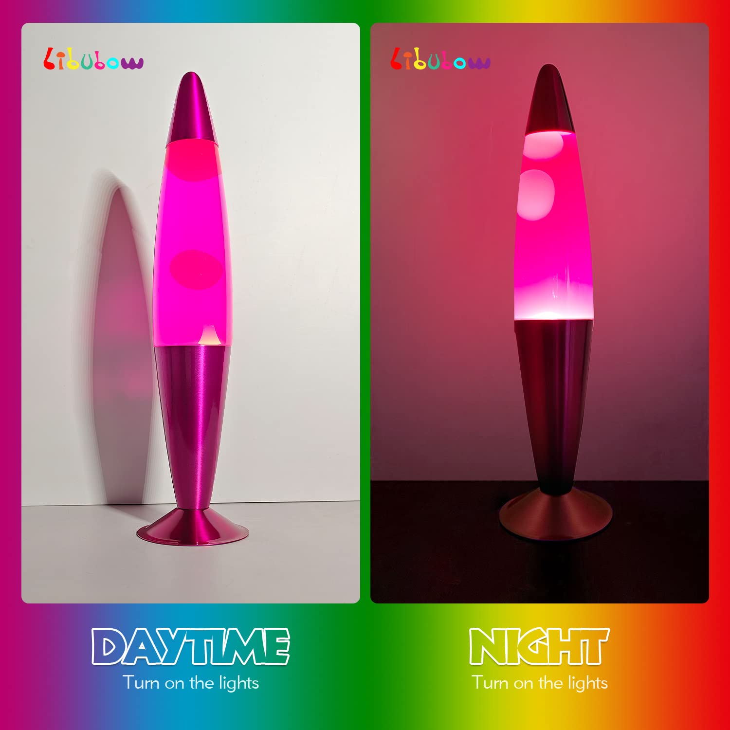 16 Inch Pink Magma Lamp, 2 Bulbs, Pink Lamp, White Wax Pink Liquid, Relaxing Nightlight Mood Lighting Home Decor Room Office Bed